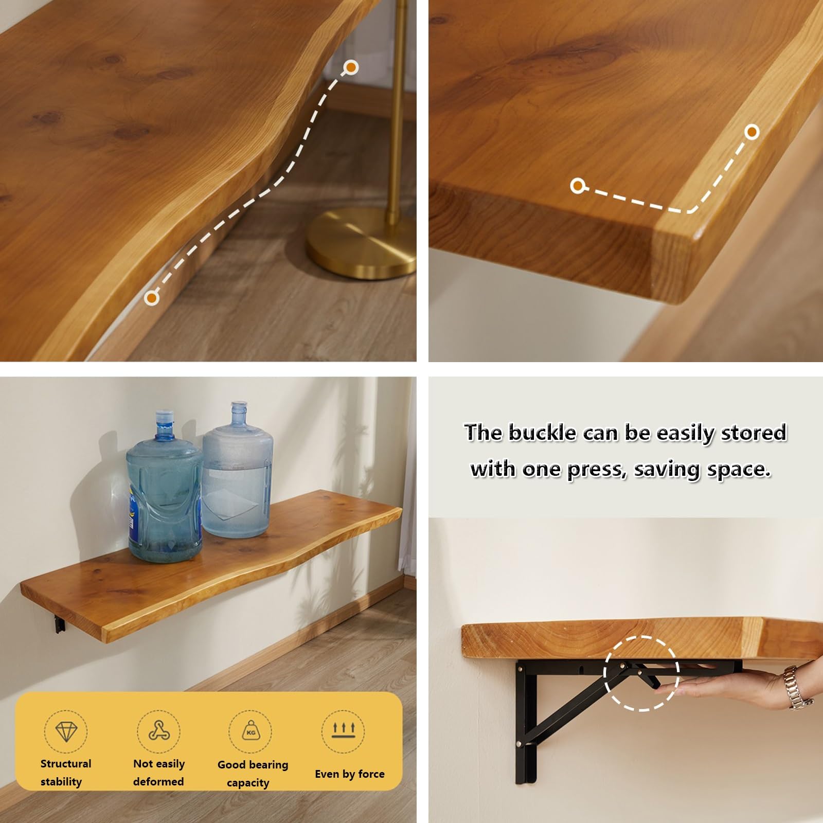 Massief houten opklapbare klaptafel aan de muur, thuiskantoor houten wand hangend bureau, voor kantoor, slaapkamer of balkon