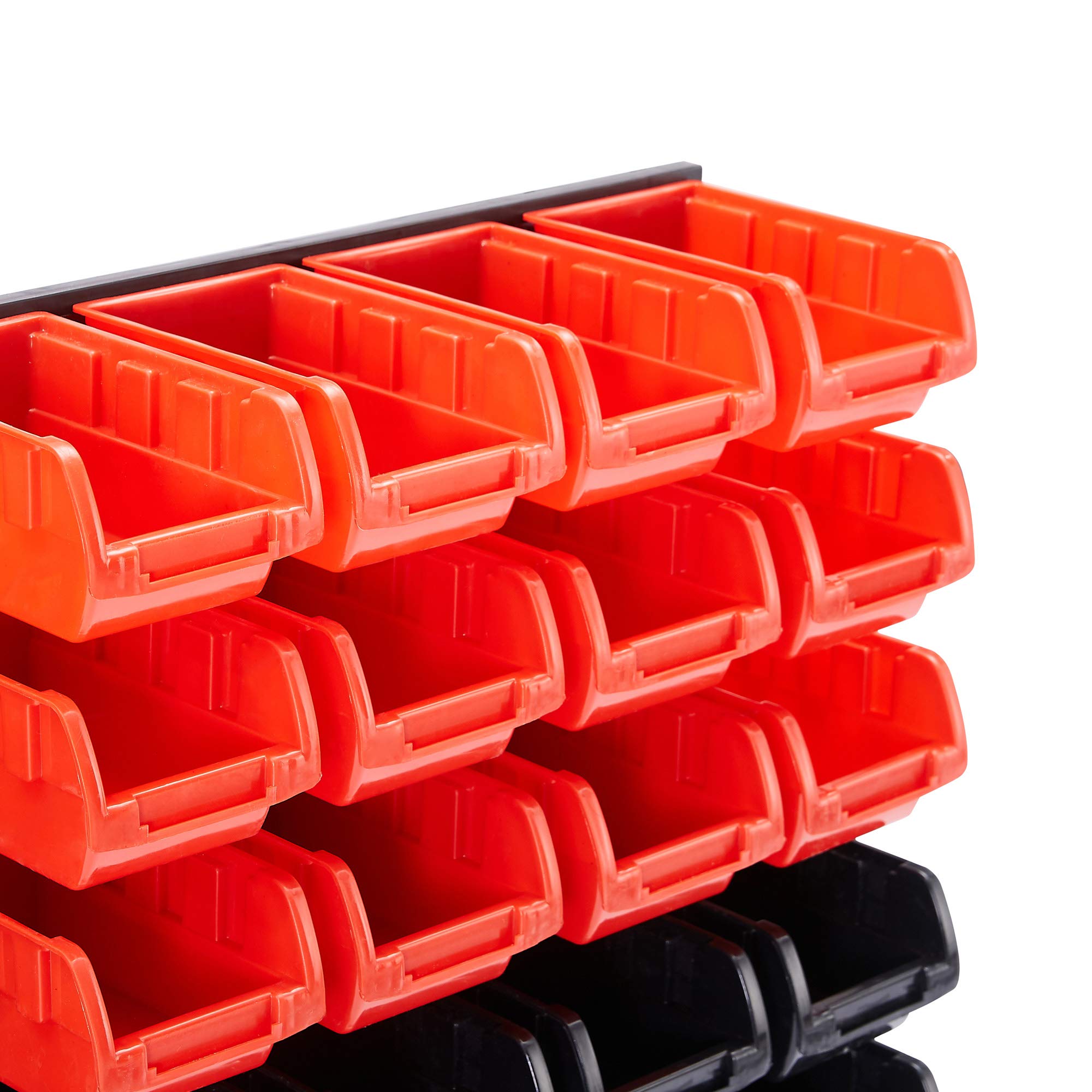 AREBOS Lot de 46 piéces de Rangement empilables | Rouge | Noir | 4 Panneaux arrières | 28 boîtes empilables | 14 Porte-Outils | Matériel de Fixation Inclus | Amovible et empilable