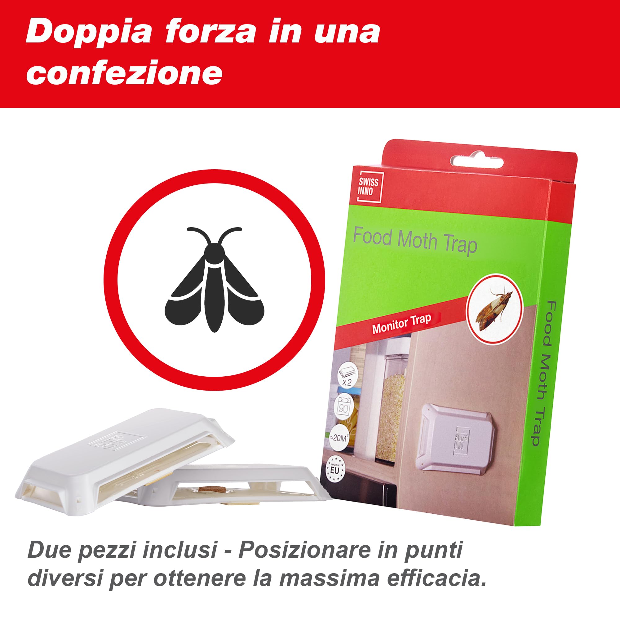 SWISSINNO Trappola per Tignole Alimentari – 2 Pezzi – Trappola con Feromone per Dispense e Cucine – Monitoraggio di Infestazioni da Tignola del Cibo – Facile da Applicare