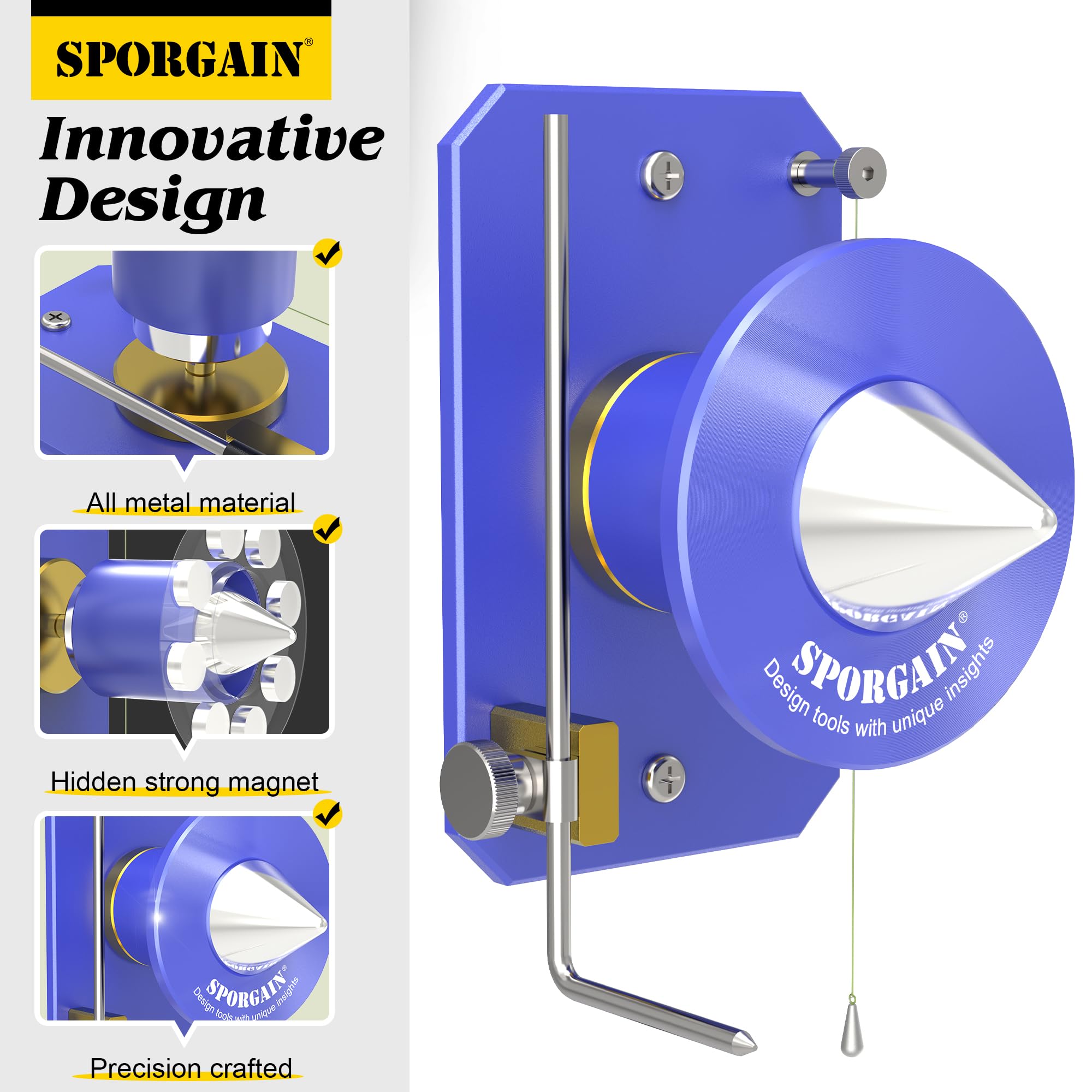 SporGain Affilatrice e bilanciatore di lame per tosaerba, regolabile da 15° a 45° e bilanciatore magnetico ad alta precisione per molti tipi di lame per tosaerba, indaco