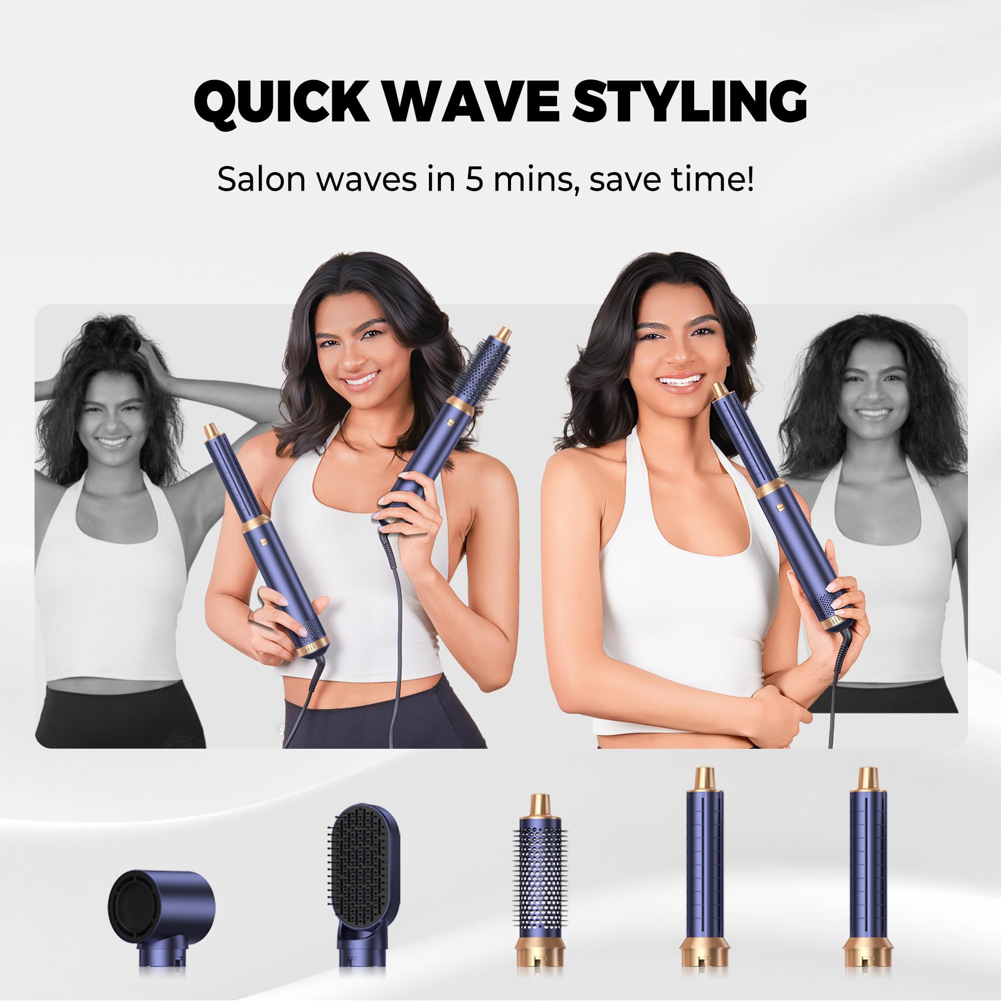 Mogawave Hairstyler 5 in 1, 1000w Föhnbürste,Air Curler Lockenstab | Negative Ionen Pflege, Haarstyler,Sie dem Haar Volumen, Locken und Föhnen Sie Haar