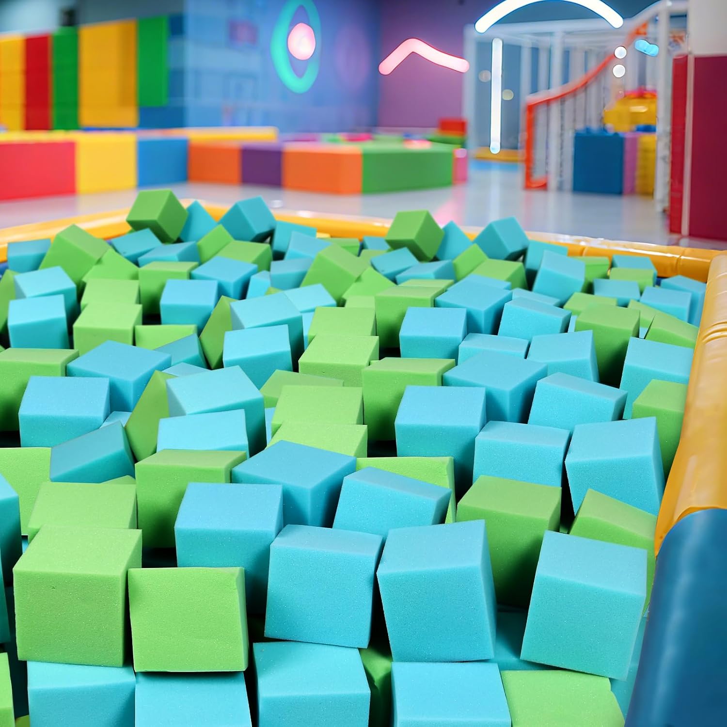 24PCS Foam Cubes 5"x5"x5"- Foam Pit Blocks Set, Soft Stacking Blocks for Indoor Games,Trampolines, Gymnastics, Parkour & Action Sport (Green and Light Blue)