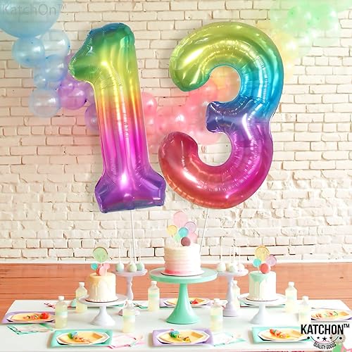 Miniatura 7 de KatchOn, Globo gigante arcoíris número 13 – 40 pulgadas | Globos de cumpleaños 13 | Decoraciones de cumpleaños 13 para niñas | Globos de números