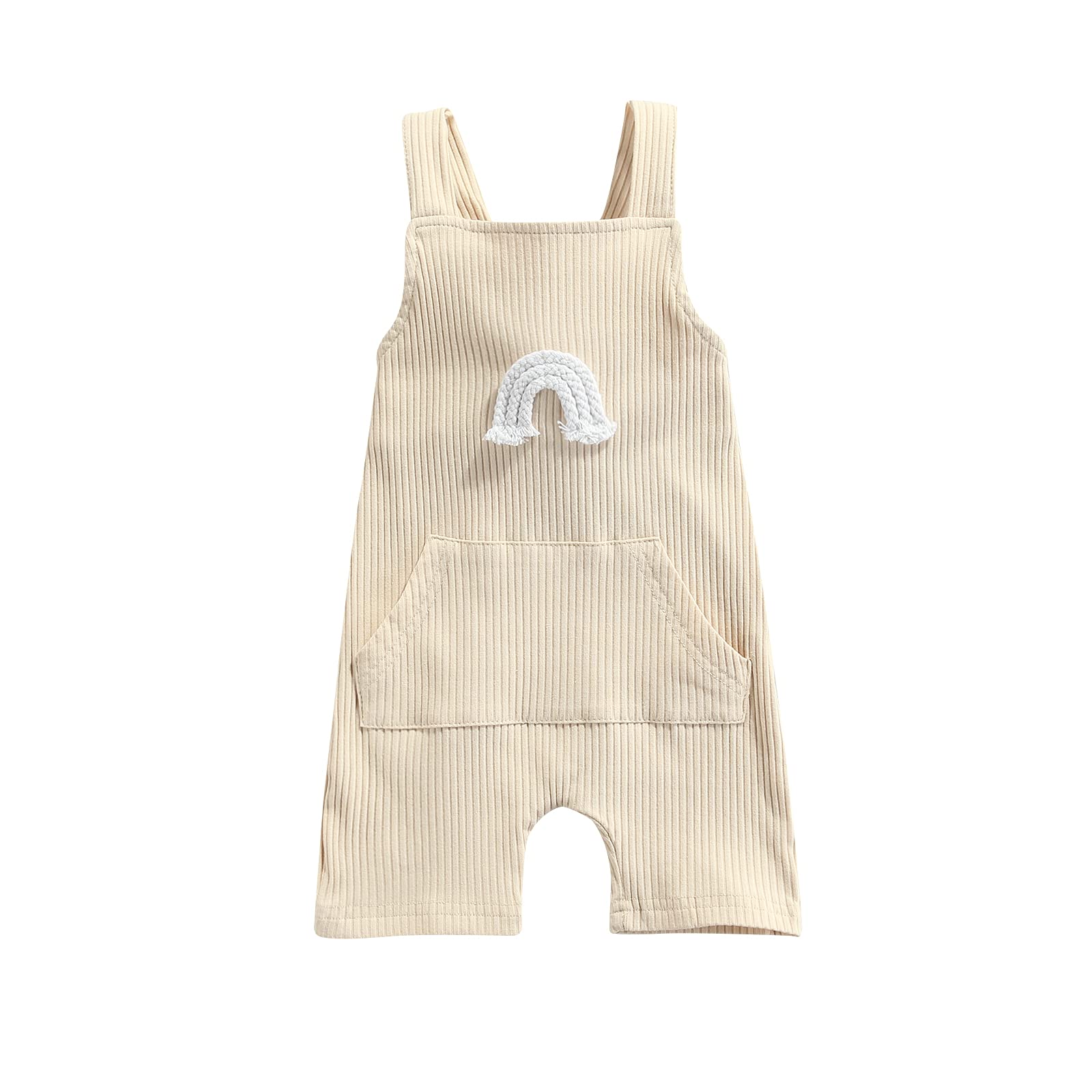 FYBITBO Newborn Infant Girl Boy Clothes Rainbow Jumpsuit Shorts with Pocket Cotton Overalls Summer Ribbed Outift (6-12 Months,Off-White)