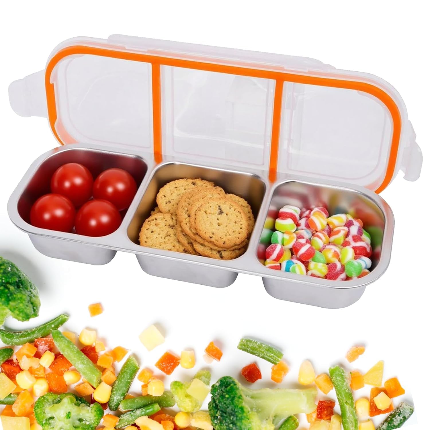 Reusable Stainless Steel Snack Containers with Airtight Lids, Compartment Snackle Box for Nuts, Fruits for kids, Divided Food Storage Box for work School. (3 Compartment)-image-46