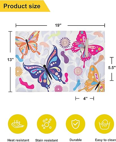 Miniatura 6 de Boho Butter-Fly Table Placemats for Dining Table Set of 6,Cotton Linen Cloth Kitchen Place Mats with Pocket,Washable SquareRectangleRoundOblong