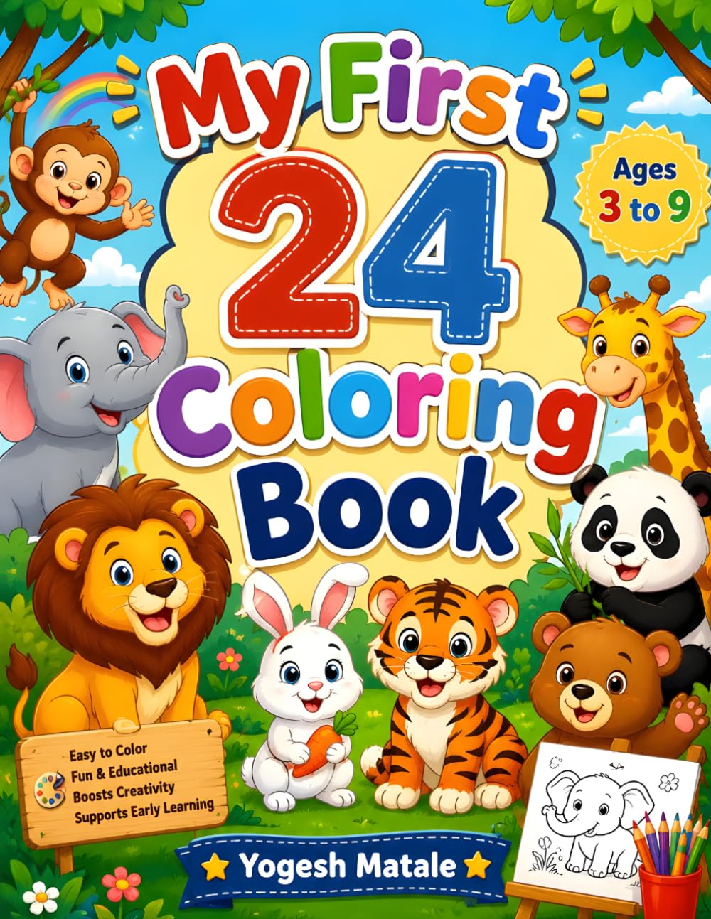 Cute Animals Coloring Book for Kids Ages 3-9: Fun and Easy Animal Coloring Pages for Toddlers, Preschoolers, and Young Kids | Cute Safari, Farm, Jungle, and Pet Animals