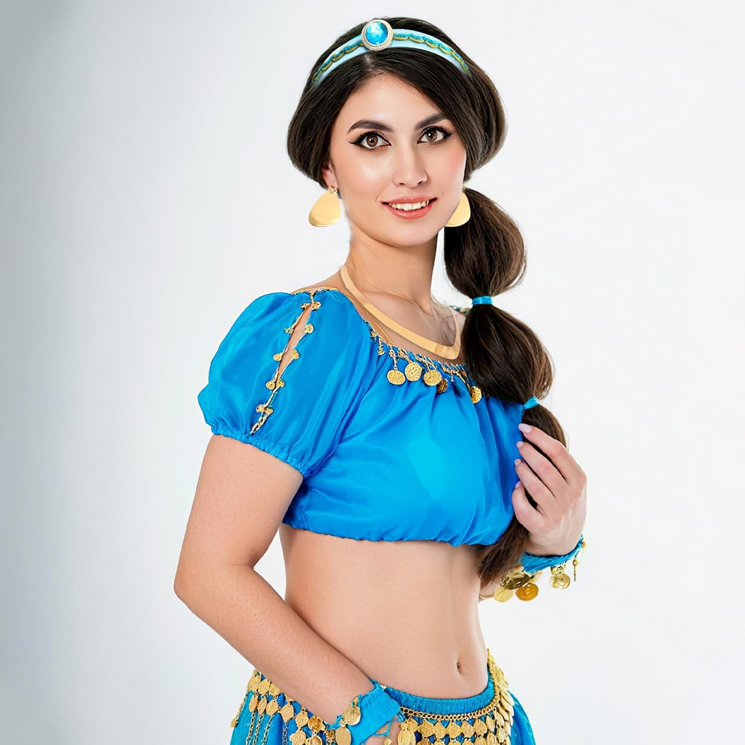 Princess Costume Accessories for Women, Blue Rhinestone Headband and Gold Chunky Choker Necklace Earrings for Halloween, Cosplay & Themed Party - Image 2