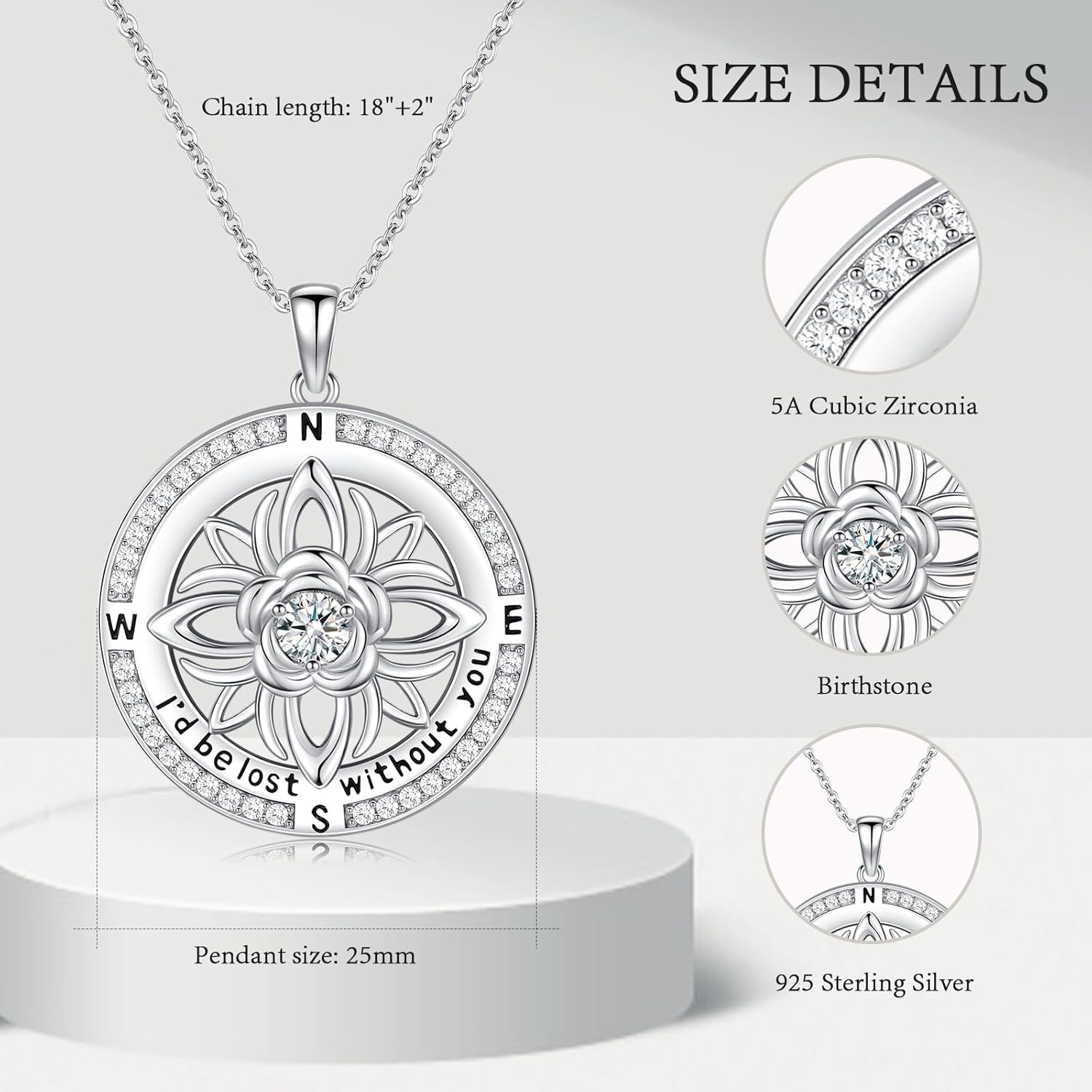 Compass Necklace for Wife 925 Sterling Silver I'd Be Lost without You Compass Pendant Necklace with Birthstone Valentine's Day Jewelry Gifts for Women - Image 4