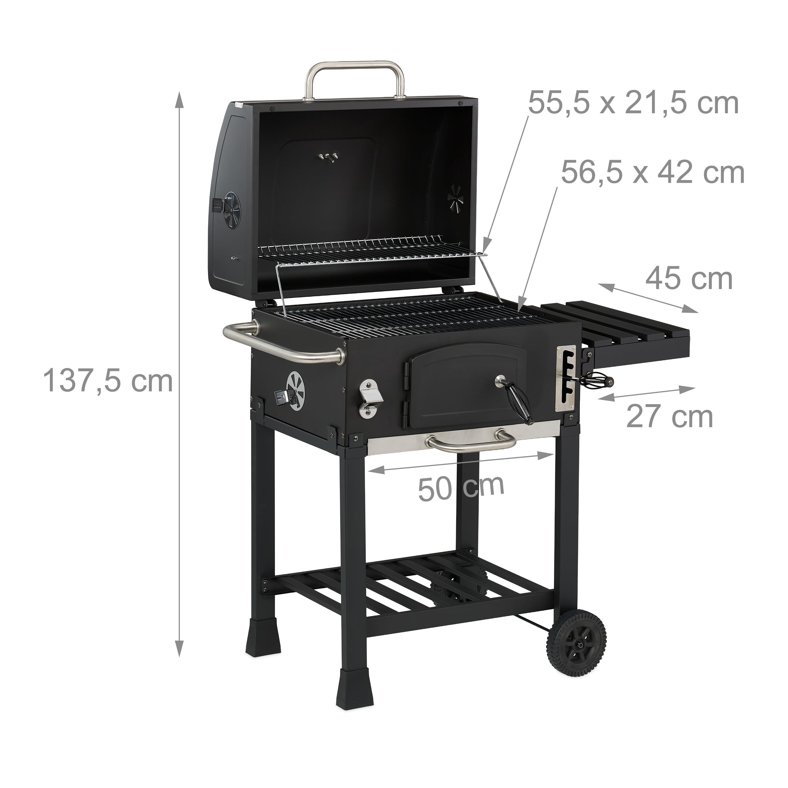 Relaxdays Grill na węgiel drzewny, grill na kółkach, z pokrywą, grill ogrodowy XXL, czarny/srebrny, 1 sztuka