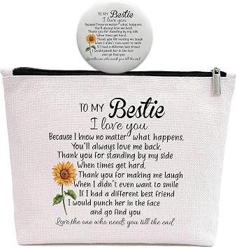 هدايا Bestie للنساء حقيبة مكياج، هدايا عيد ميلاد لأفضل صديقة أخت BFF، هدايا عيد ميلاد أفضل صديقة هدية بعيدة المدى، هدايا صداقة للنساء لحقيبة مستحضرات التجميل Bestie الخاصة بي