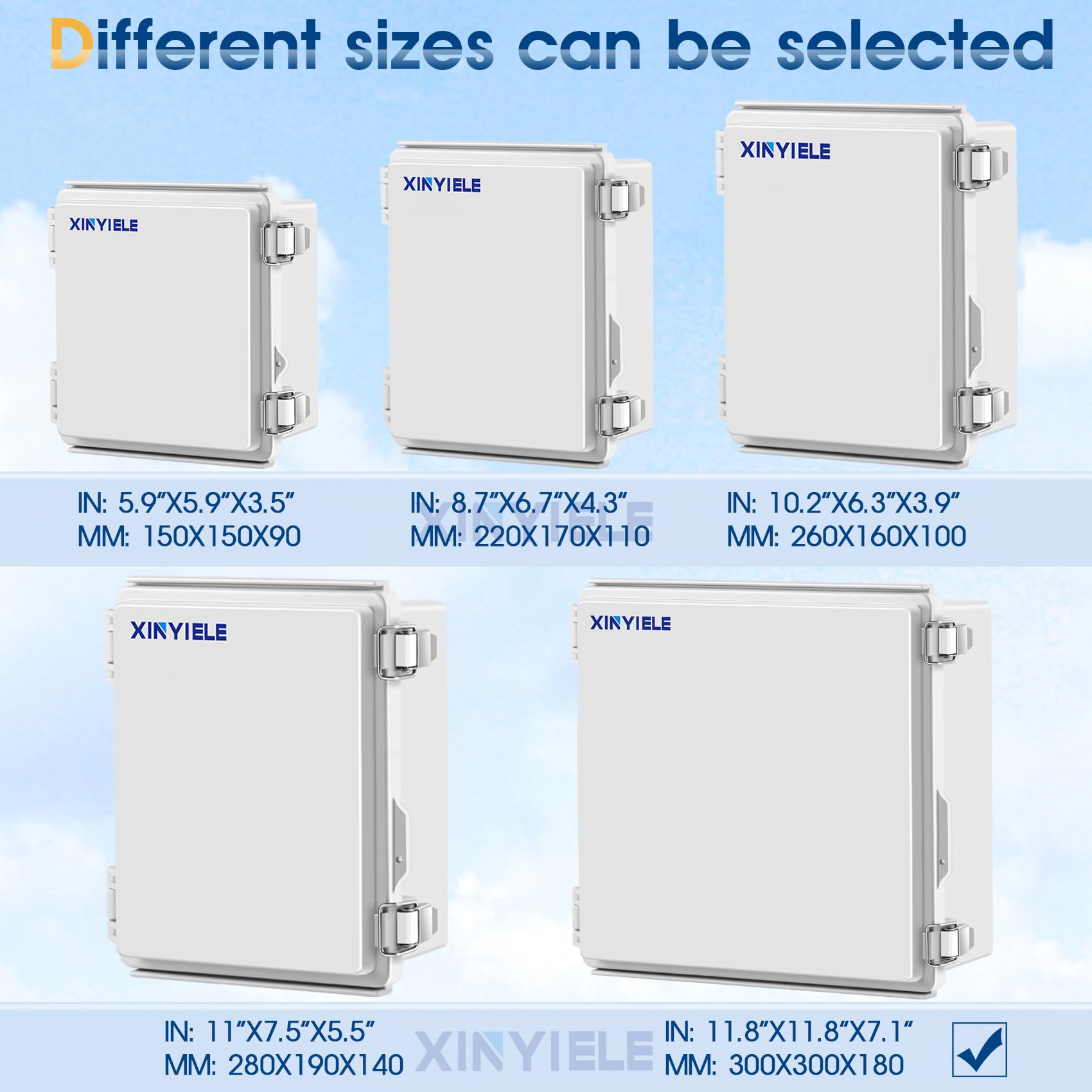 XINYIELE Waterproof Outdoor Project ABS Plastic Junction Box IP67 Weatherproof Dustproof Enclosure with Hinged Cover, Mounting Plate,Wall Brackets for Power Project (11.8"x11.8"x7.1")