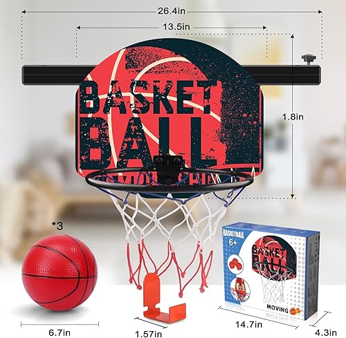 Miniatura 4 de Aro de baloncesto interior en movimiento para niños de 3 4 5 6 7 8 9 10 11 12 años de edad para niños con 3 bolas de juguete deportivo sin golpes al