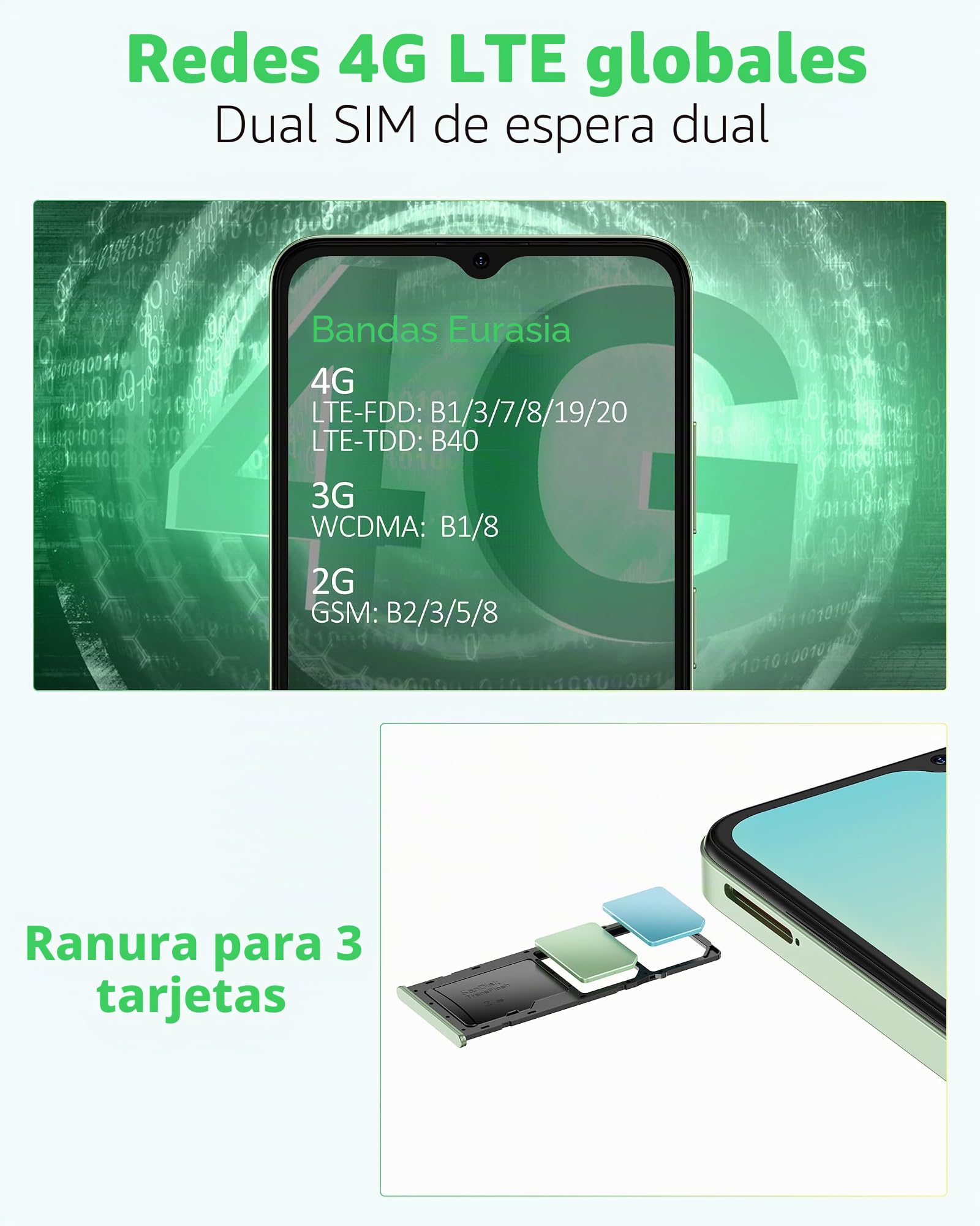 Ulefone Note 19 Moviles Android 14, 6GB+64GB/SD-512GB, Cámara 8MP+5MP, 5000mAh Batería Octa Core Teléfono Móvil Smartphone 6,56" HD+ 3 Ranuras para Tarjetas 4G Dual SIM/Face ID/GPS/OTG/FM Negro