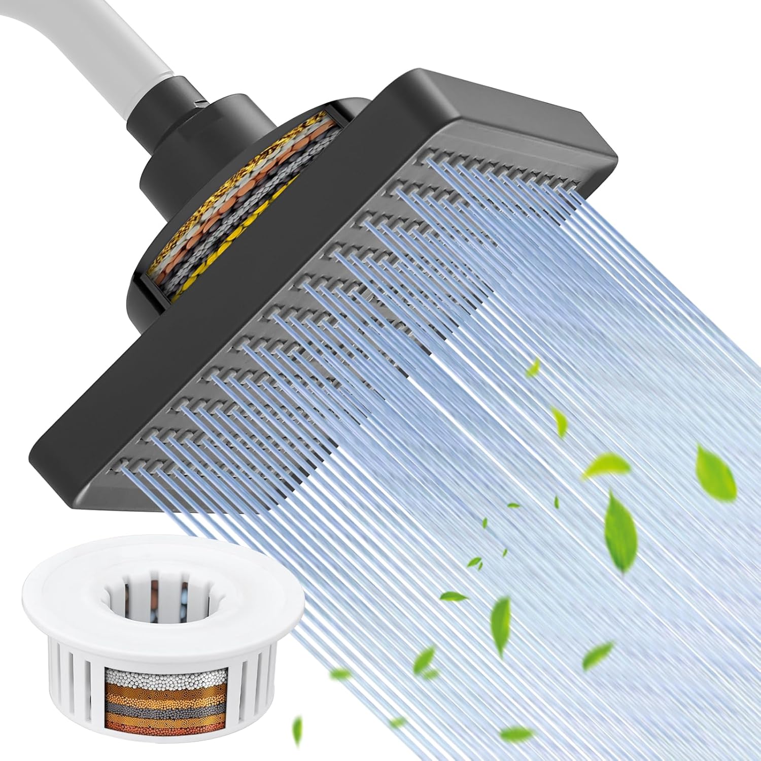 Hoimpro Filtered 6 Inch Square Shower Head High Pressure Bathroom Rain Showerhead Filter for Hard Water to Remove Chlorine
