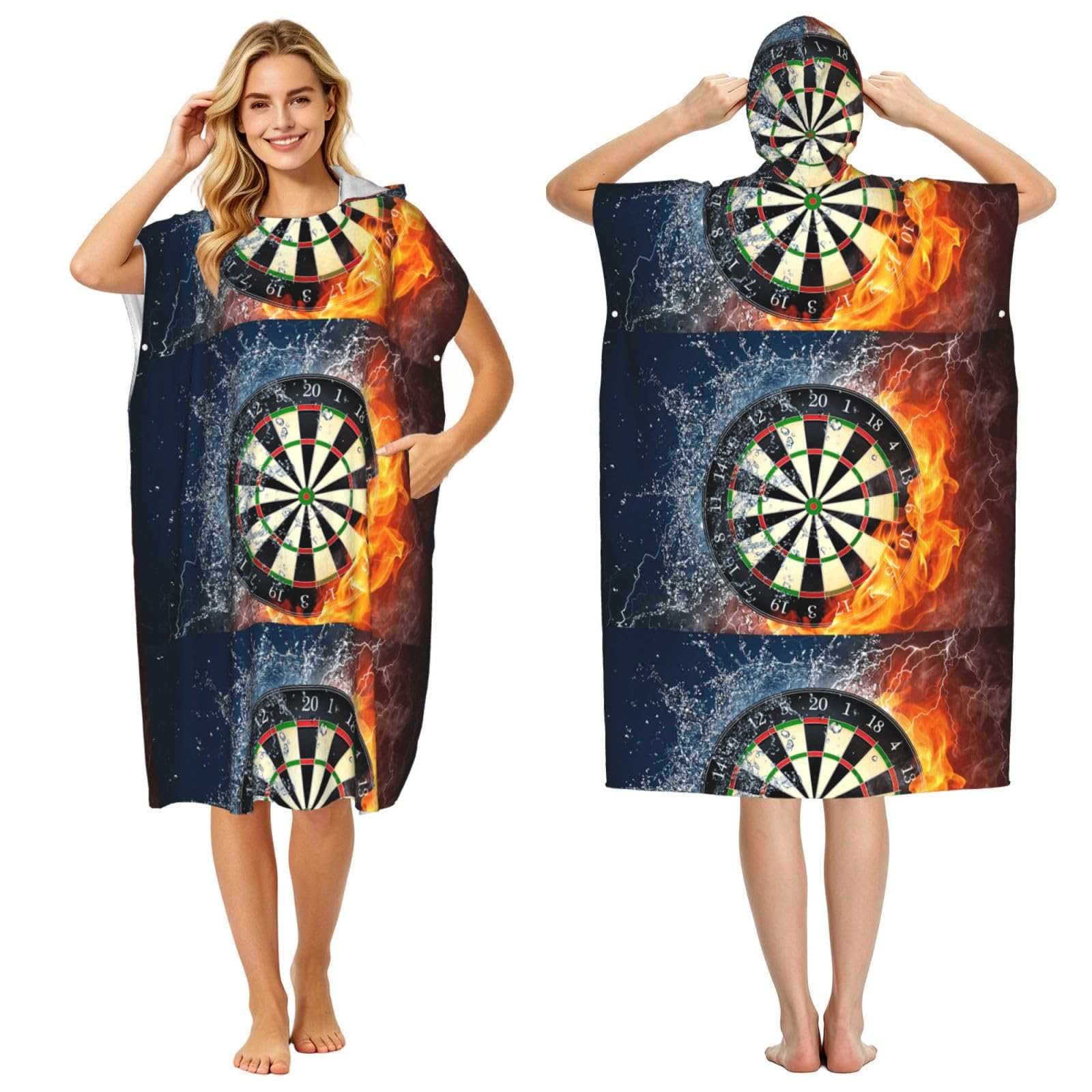 Poadnly Dart Board Printed, Adult Hooded Beach Towel 90 x 110 cm,Changing Bath Robe, Surf Poncho Towel For Women Men