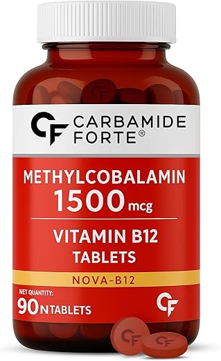 Carbamide Forte Vitamin B12 Tablets 1500 mcg -Active form of Methylcobalamin Vitamin B12 Supplements for Men & Women- 90 Veg Tablets