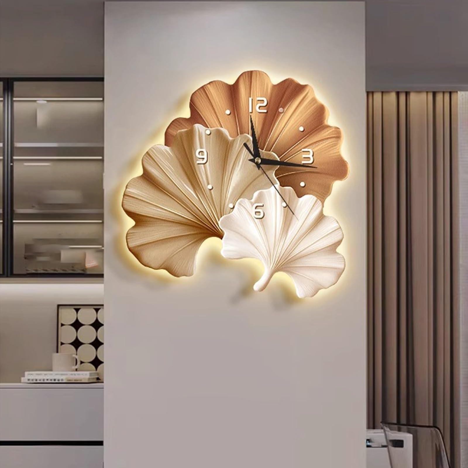 MESCXTY Beautiful Wall Clock with LED Light, Crystal Porcelain Decorative Clock, Suitable for Shops, Offices, Living Rooms(Gold,50 * 50cm/19.7 19.7in)