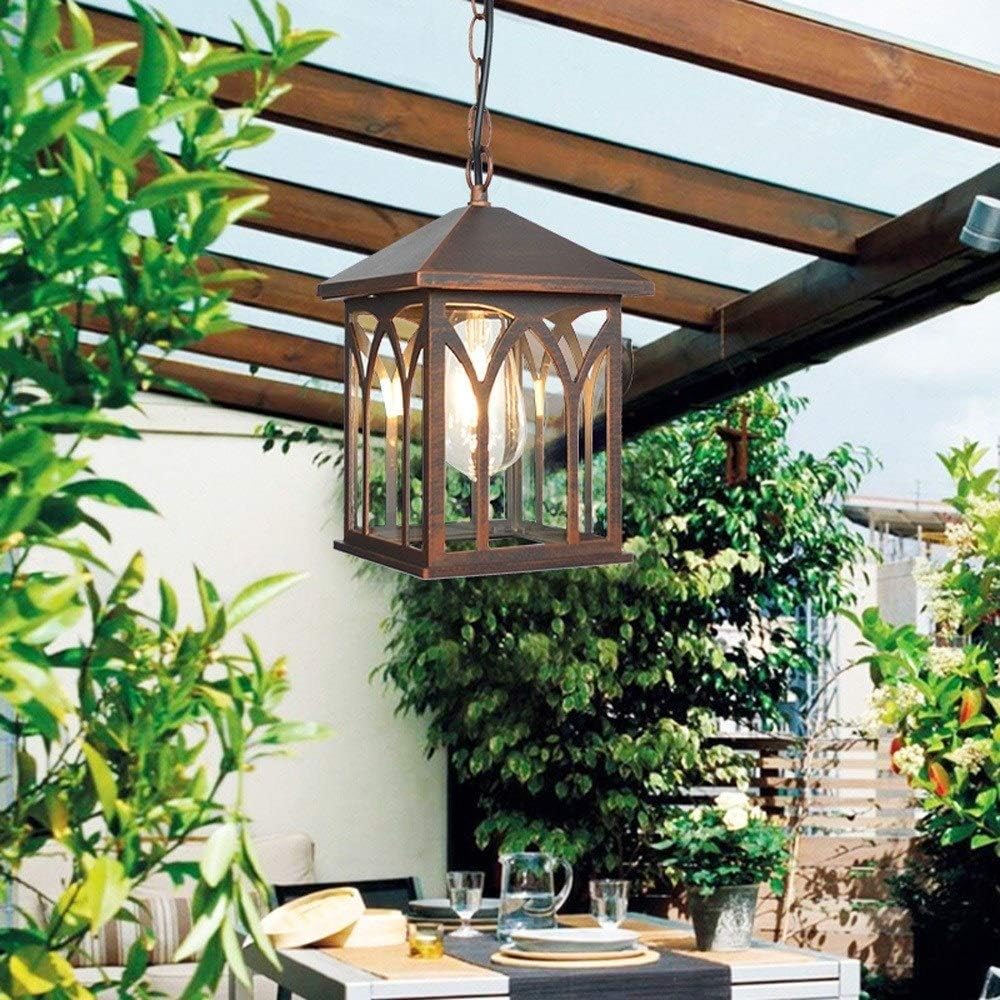 Square Transparent Glass Lantern Outdoor Waterproof Ip55 Rainproof Retro Ceiling Lamp Garden Courtyard Terrace Decoration Hanging Chandelier Household Lamp Flush Mount Light (Color : Bl/Brown