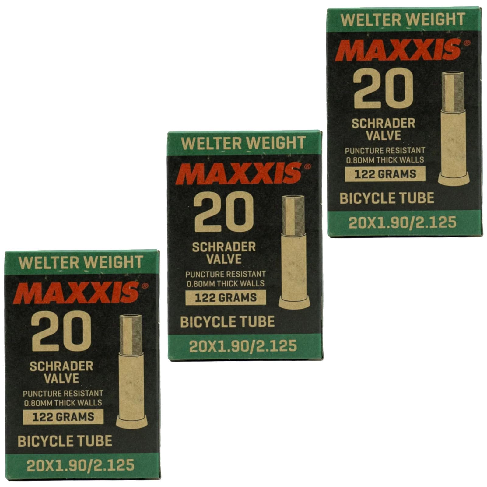 Contrast Welterweight 20" x 1.9-2.125 Bike Inner Tubes with Schrader Valve (Pack of 3)
