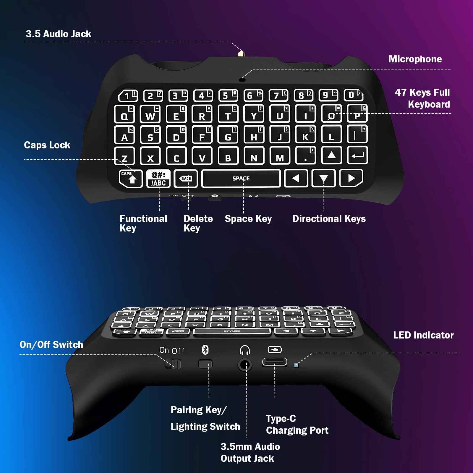 TiMOVO Tastiera retroilluminata RGB multicolore per PS5, tastiera wireless Bluetooth mini PS5 Game Keyboard con altoparlante jack audio, nero