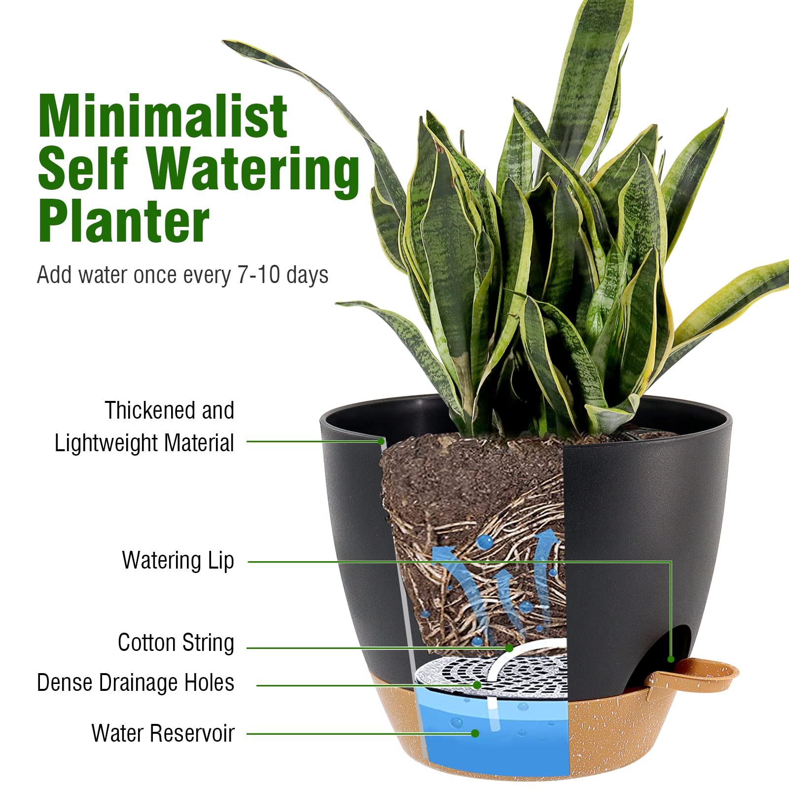 Pots Auto-arrosants - 12 Pots Avec Réservoir D'eau Intégré Pour Plantes D'intérieur Et Balcon (noir/marron)