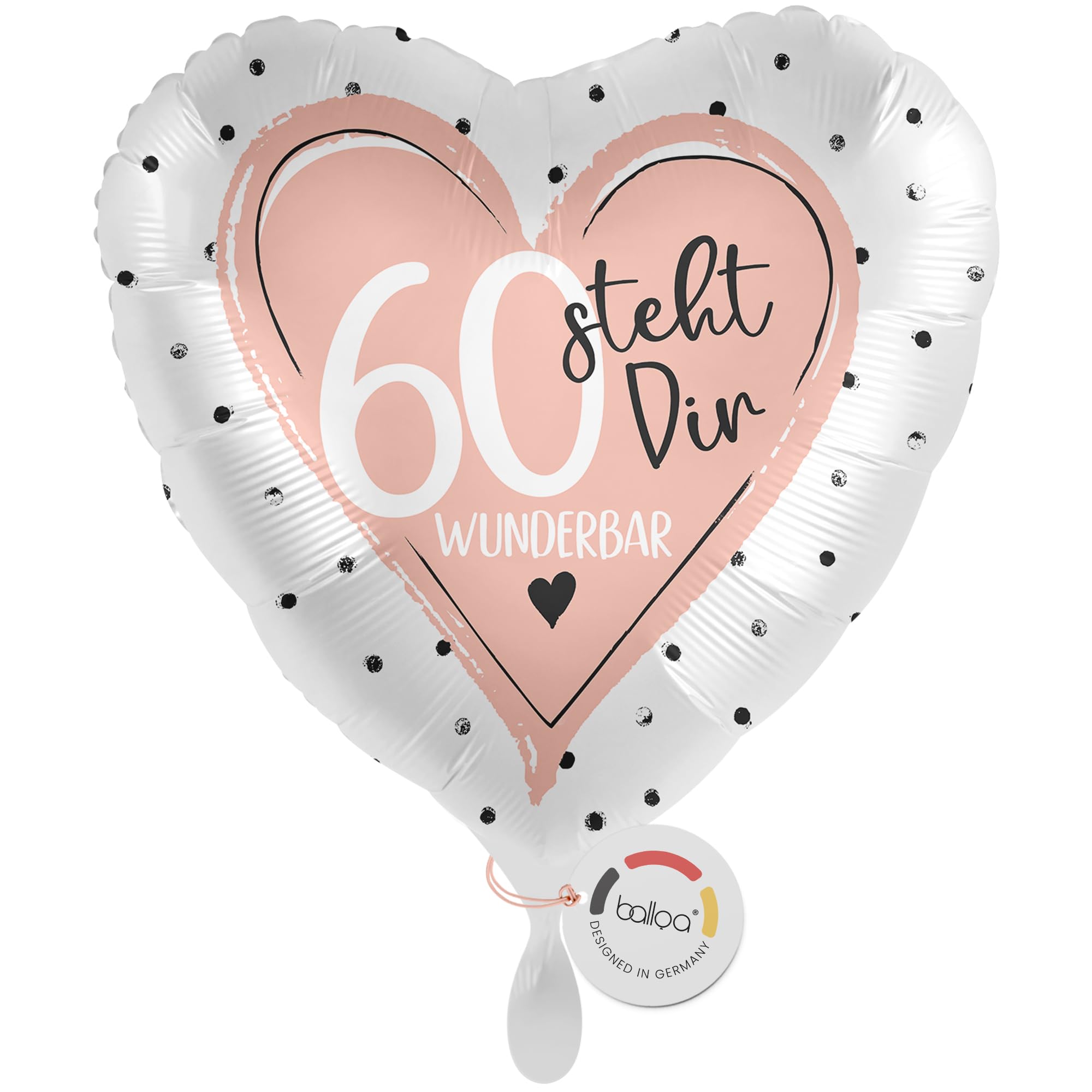 balloa Folienballon zum 60 Geburtstag, rosa Herz steht dir wunderbar, Helium-Ballon Geburtstagsgeschenk für Frauen, elegante Party Deko zum 60 Geburtstag Feier 33cm