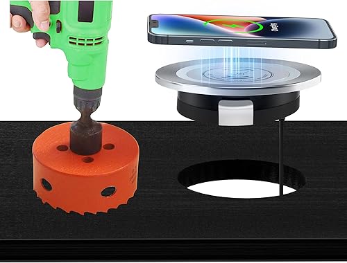 Miniatura 2 de JE Make IT Simple - Cargador inalámbrico de escritorio con broca de sierra de agujero de 2.362 in, estación de carga inalámbrica de 15 W de potencia