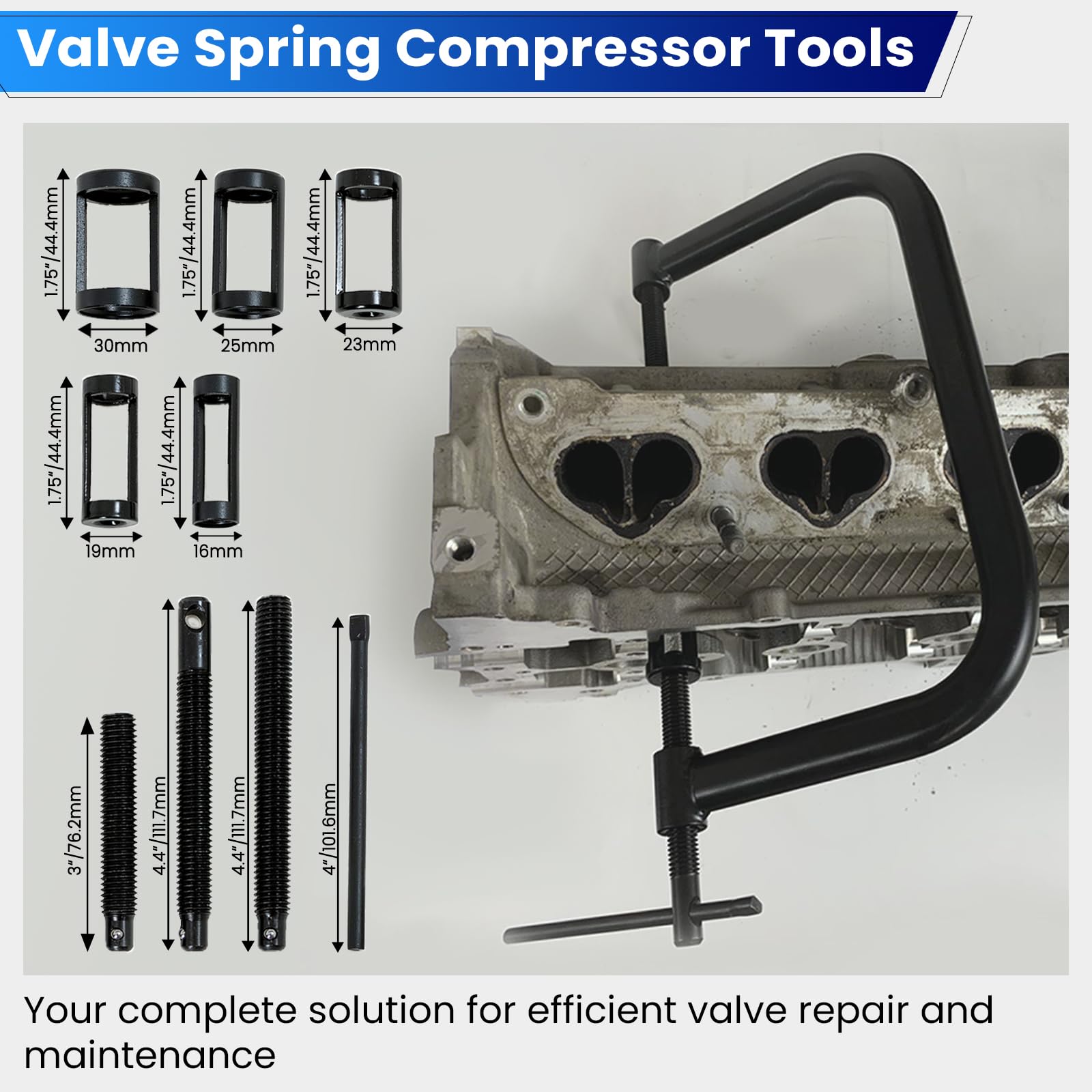 ATPEAM Universal Ventilfederspanner Set, Ventilfeder Spanner Satz für Auto, Motorrad und LKW, Ventilfeder Spanner, inkl. 5 auswechselbare Druckstücke 16-30 mm(12pcs, Blau)