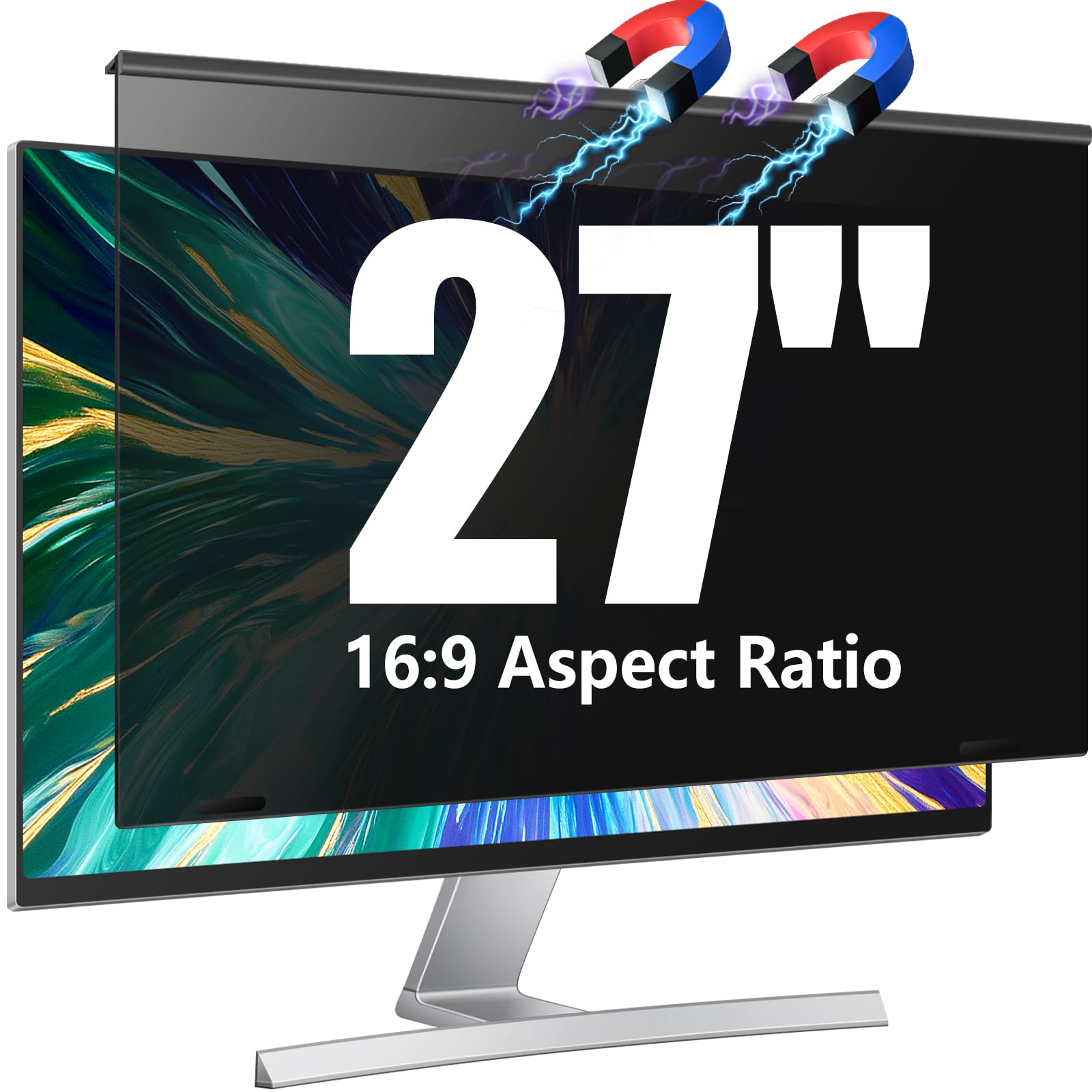 JEEETINTX Magnetic Computer Privacy Screen Filter 27 inch for 16:9 Widescreen Monitor Desktop PC, 27in Hanging Removable Anti Blue Light Glare Eye Protection Shield, Anti Spy Screen Protector Panel