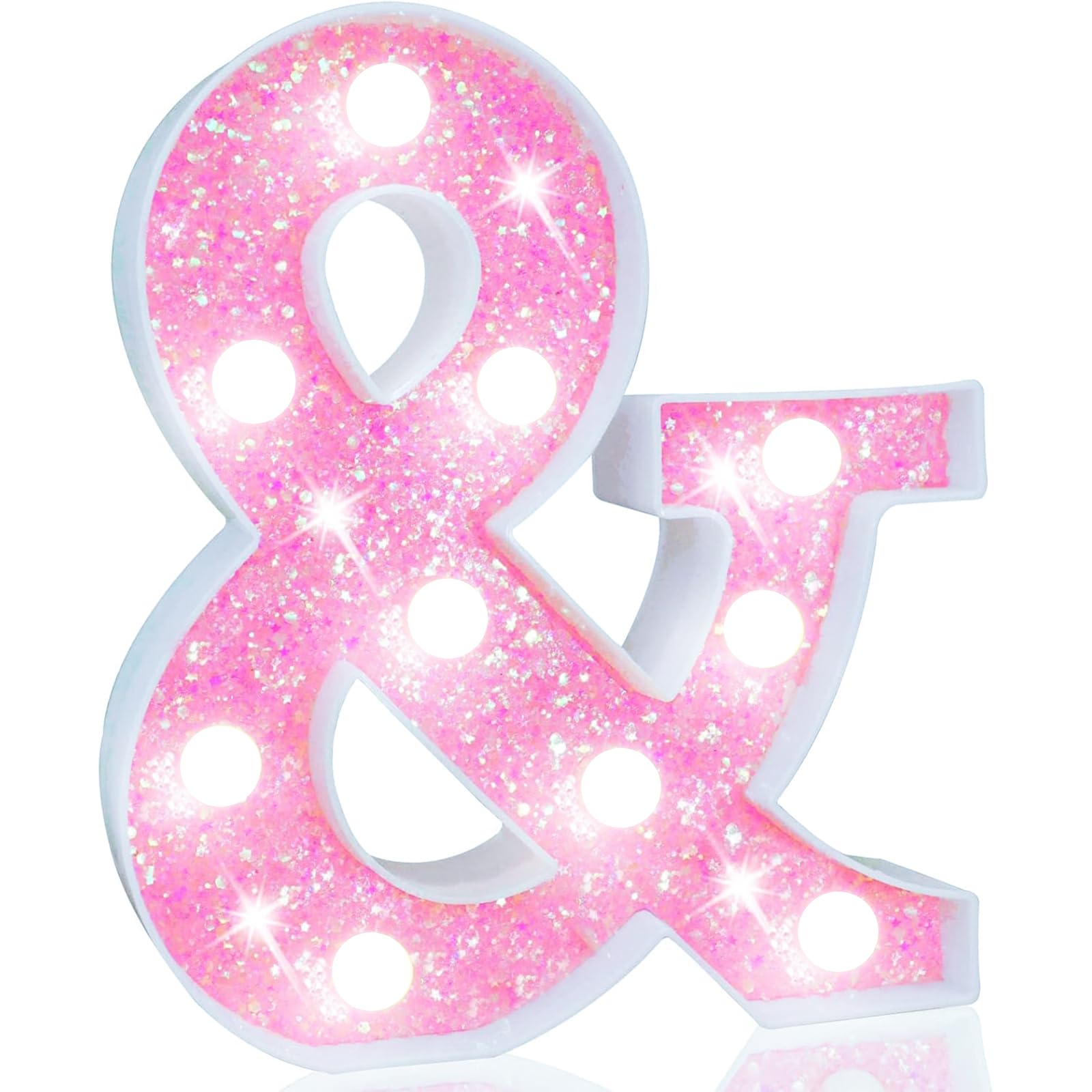 Pooqla LED Marquee Letter Lights, Light Up Letters Glitter Letter Sign Girls Gift, Battery Powered Night Light Pink Birthday Party Room Wedding Christmas Girls Bedroom Dorm Decoration, Cool White &amp;