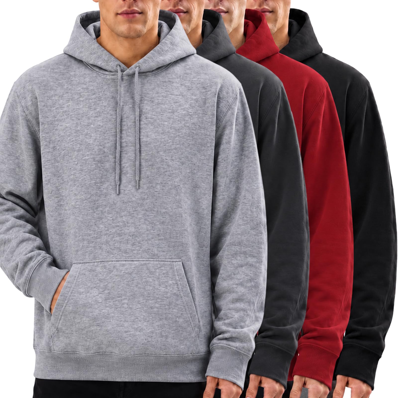4 Pack Men's Fleece Pullover Hoodies Sweatshirt