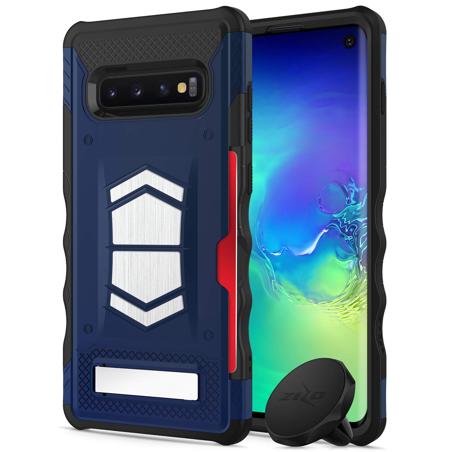 ZIZO Electro Series for Samsung Galaxy S10 with Card Slot and Air Vent Magnetic Holder Dark Blue Black