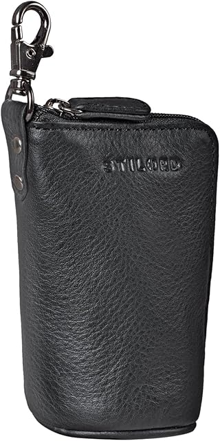 STILORD 'Tanner' Key Pouch Leather Key Case Car Key Holder with Key Fob Mini Wallet RFID Vintage Genuine Leather, Colour:Black