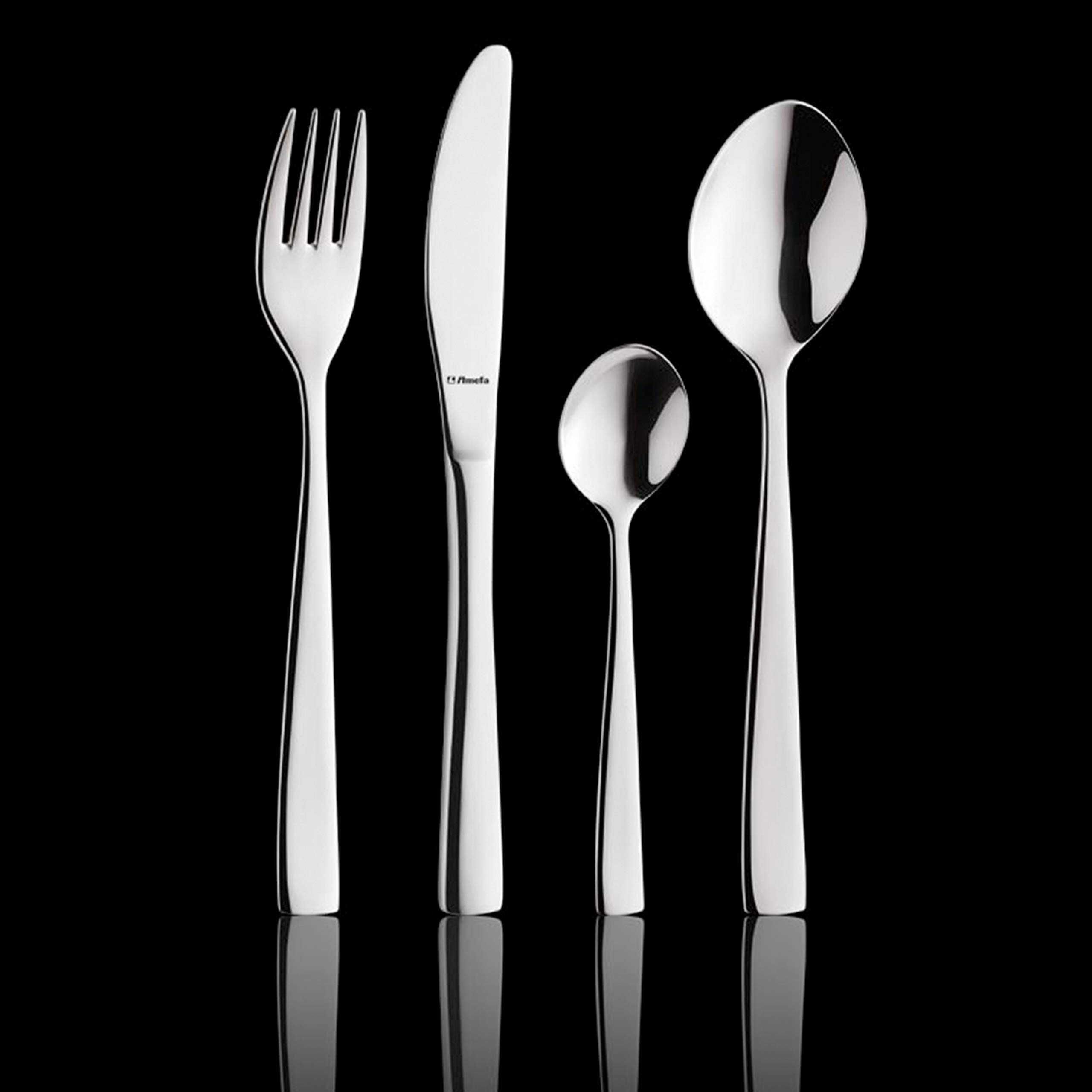 AMEFA ATOS - Cubertería para 6 personas, 24 piezas, acero inoxidable pulido e inoxidable, apto para lavavajillas, cubiertos con bandeja para cubiertos, clásicos cubiertos funcionales y sencillos