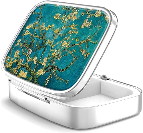 Pastillero de 2 compartimentos para medicina, pastillero portátil para bolsillo o bolso, pastillero decorativo de metal para medicina, organizador