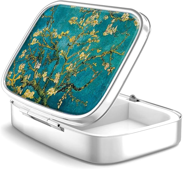 Pill Box 2 Compartment Medicine Pill Case,Portable Pill Box for Pocket or Purse Pill Box Decorative Metal Medicine Vitamin Organizer Unique Gift