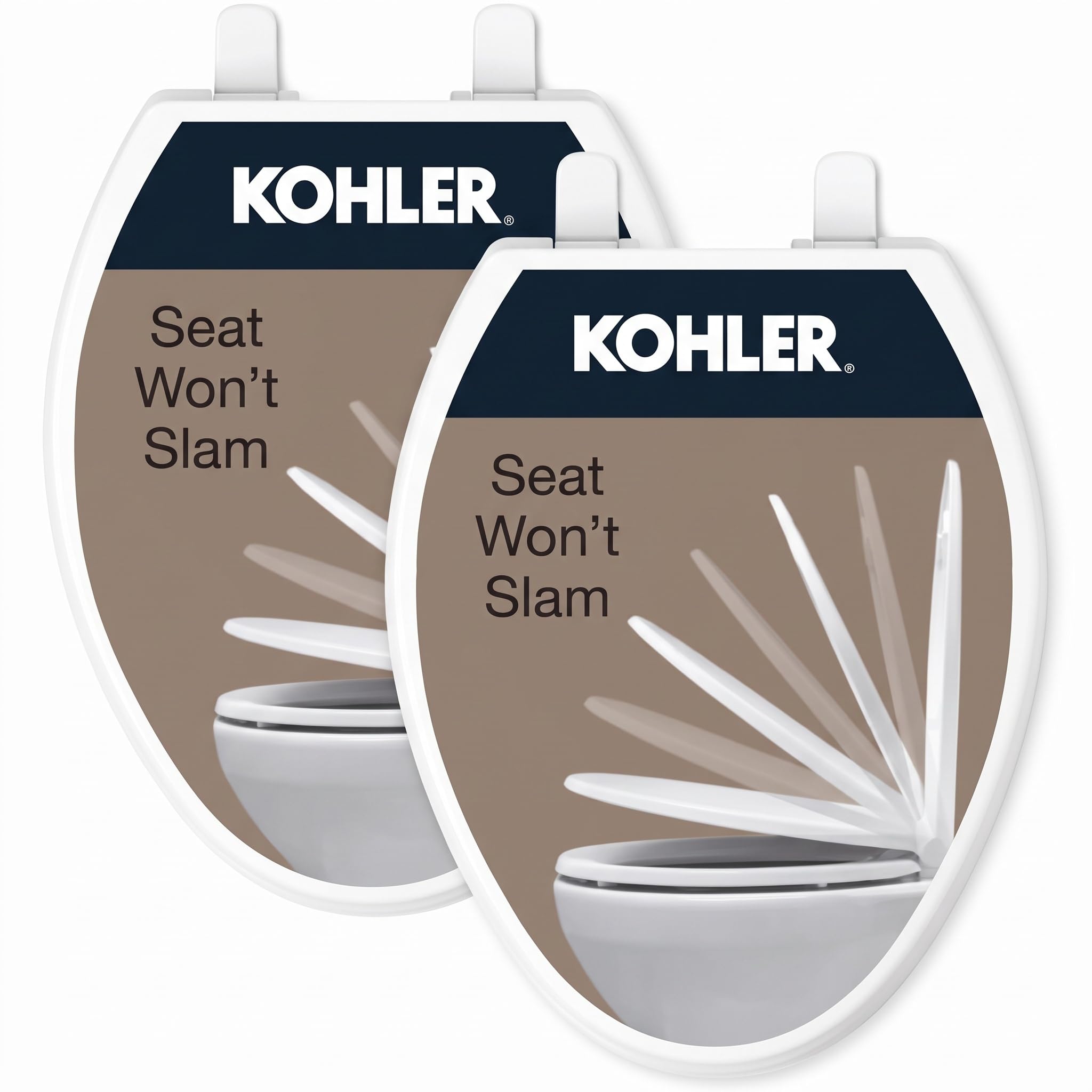KOHLER 20110-0 Brevia,Slow Close Toilet Seat,Elongated Toilet Seat,Grip-Tight Bumpers Quick-Attach Hardware,White,(Pack of 2)