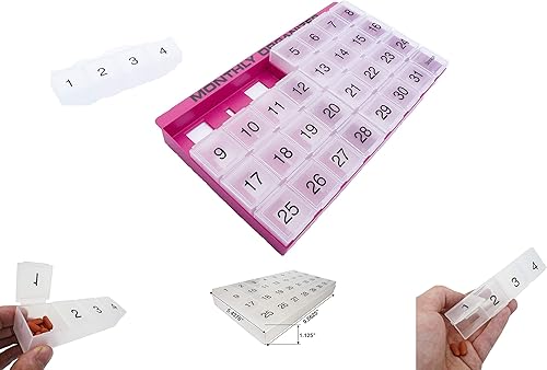 Miniatura 2 de Organizador de pastillas de 31 días  1 por día, 4 semanas, 31 compartimentos + organizador de pastillas mensual con almacenamiento  Incluye bandeja