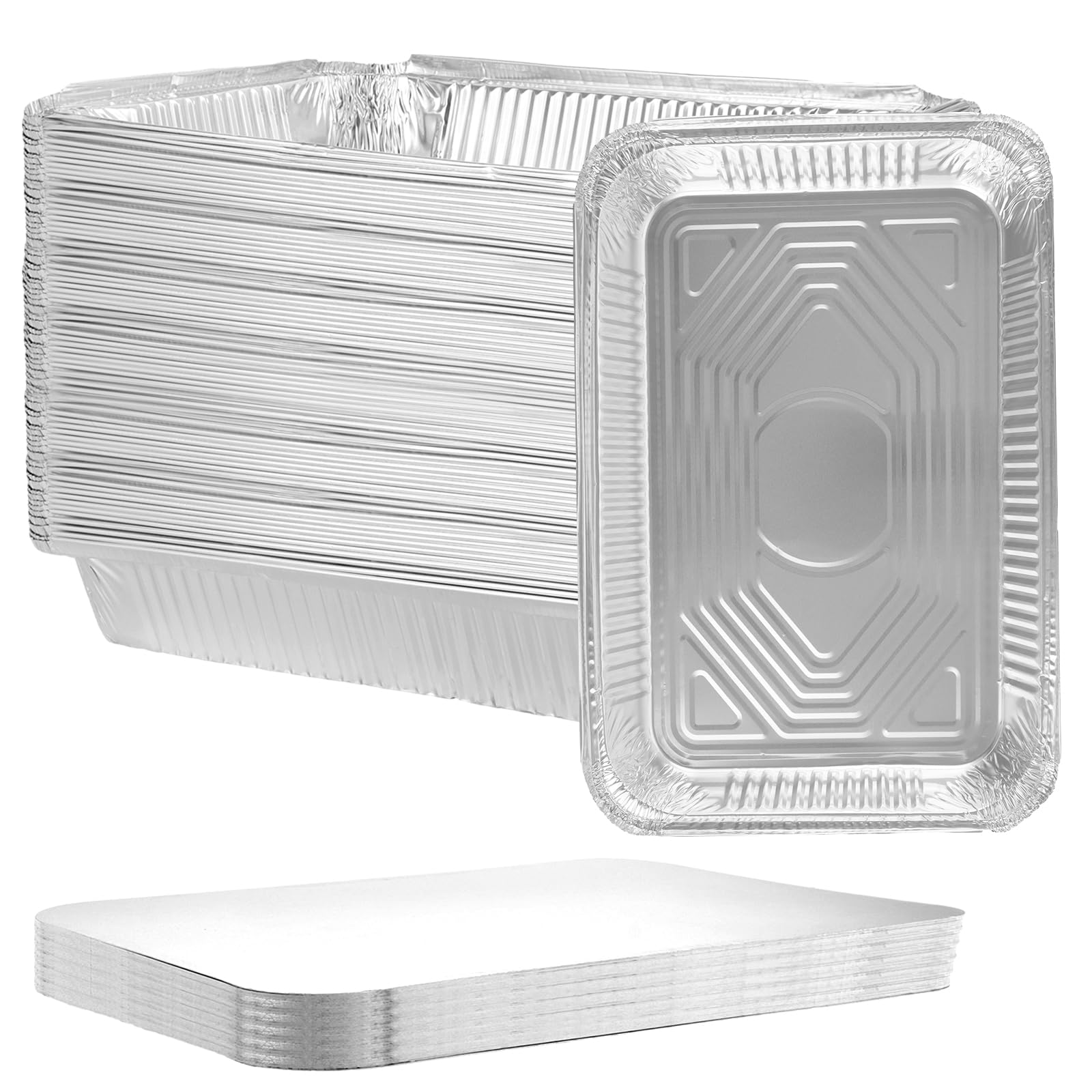 MIVIDE Lot de 30 barquettes aluminium couvercle - 1600 ml - 25 x 15,5 x 7,3 cm - Jetables - Alimentation, congélation, cuisson, barbecue