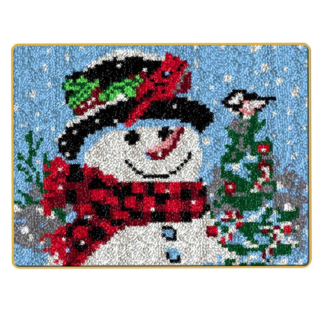 Christmas Latch Hook Kit DIY Rug Making Carpet Embroidery Kit Scarf Snowman
