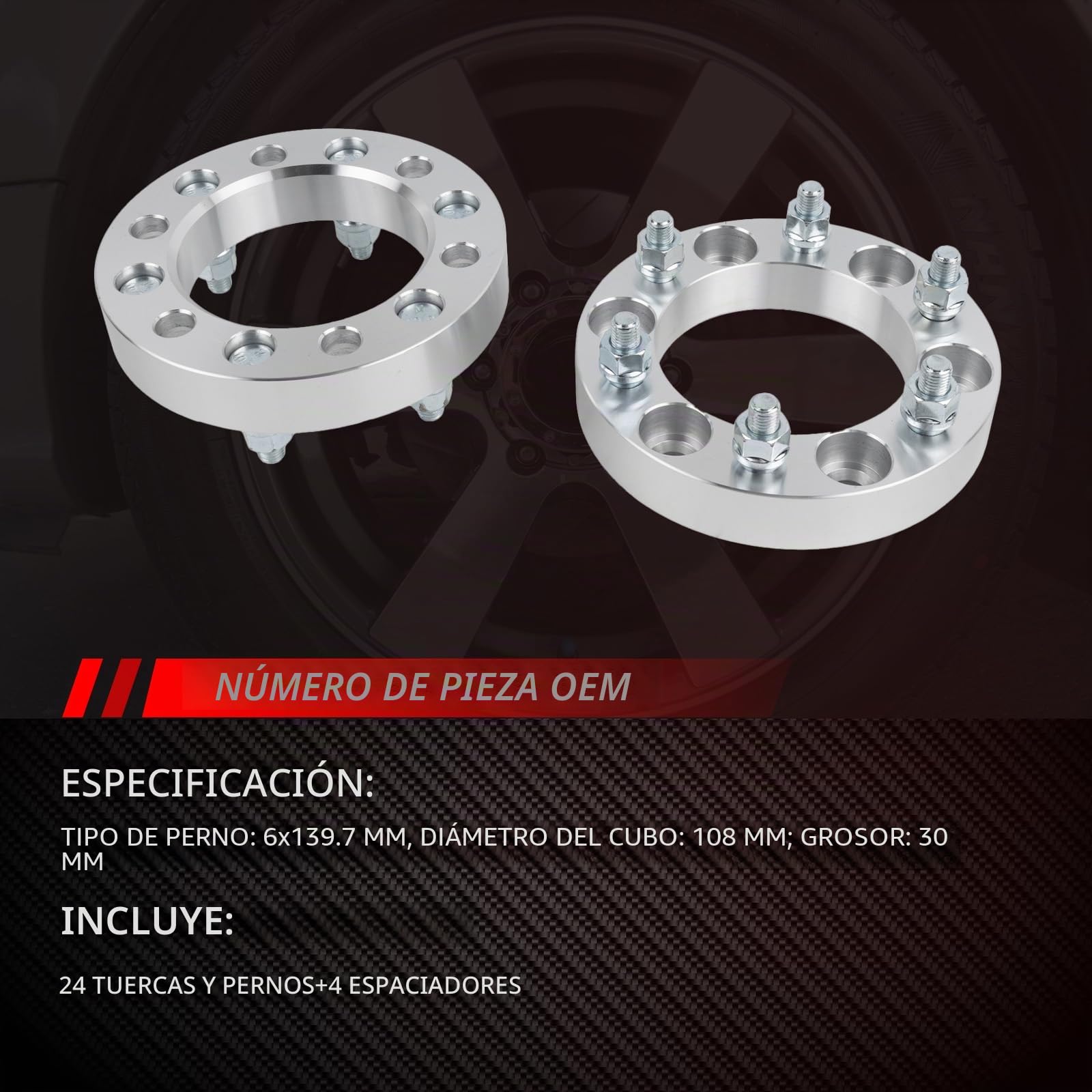 Separadores de rueda, 4 unidades, 30 mm, kit espaciador, tornillos, 6 x 139,7 mm/30 mm