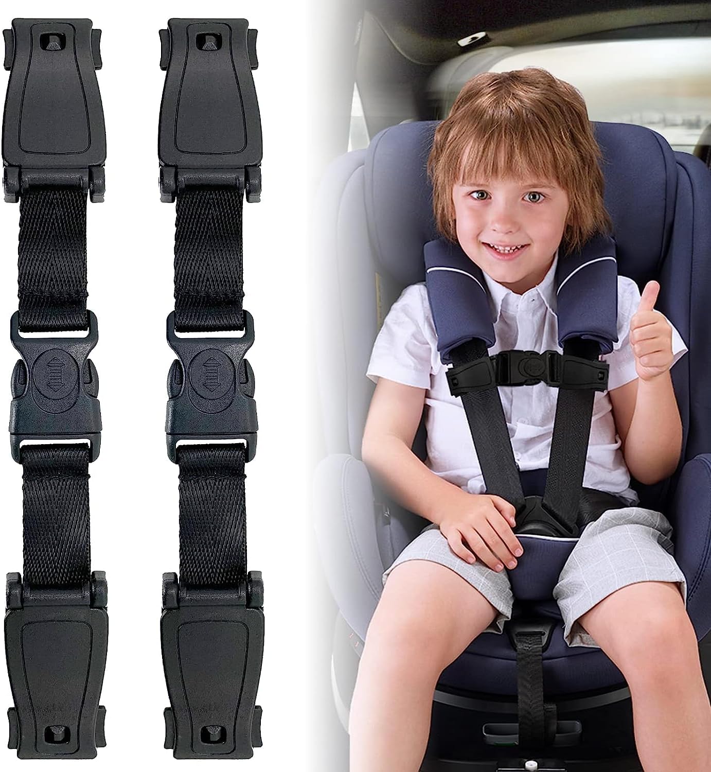 X spring Universal Child Chest Harness Clip, 2 PCS Car Seat Safety Belt Clip Buckle, Anti-Slip Baby Chest Clip Guard Compatible with Seats, Strollers, School Bags, for 3.8cm Width Harness, Black