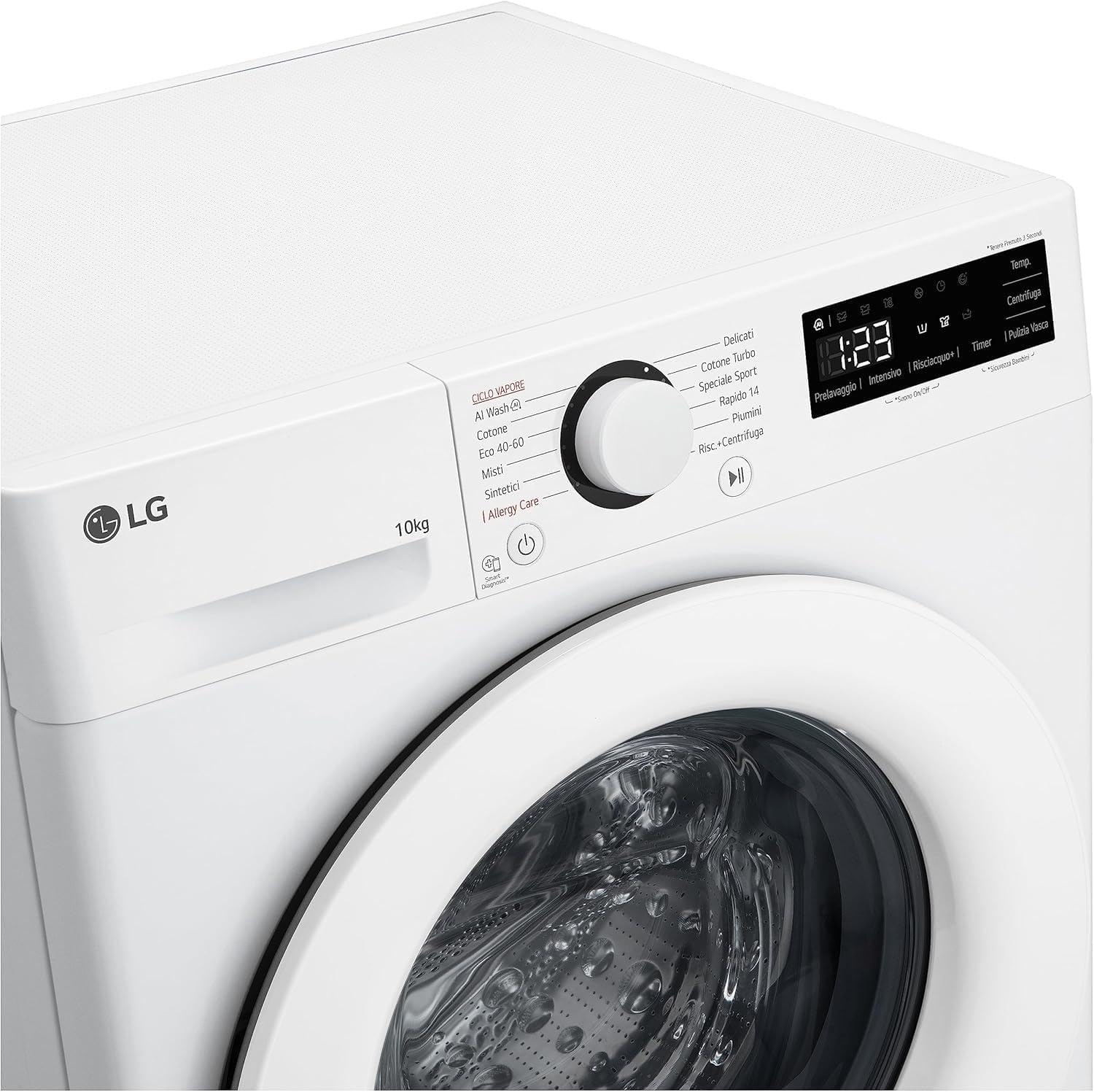 LG AI DD F4R3010NSWW Lavatrice Classe A -10%, Carica Frontale Serie R3, Lavatrice 10kg, 1400 giri, AIWash, Lavaggio a vapore, Motore Direct Drive, Smart Diagnosis, Libera installazione, Bianca