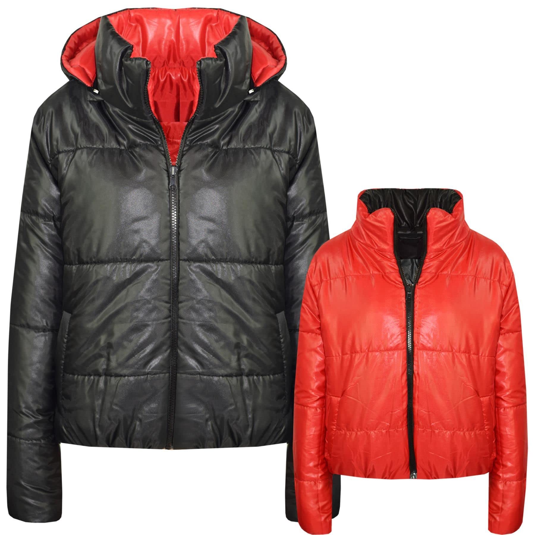 A2Z 4 Kids Dziewczyny Chłopcy Kurtka Dwustronna, Krótka, Z Kapturem, Wyściełana Podszewką Kurtki Puchowe - Reversible Jacket 492 Black 7-8.