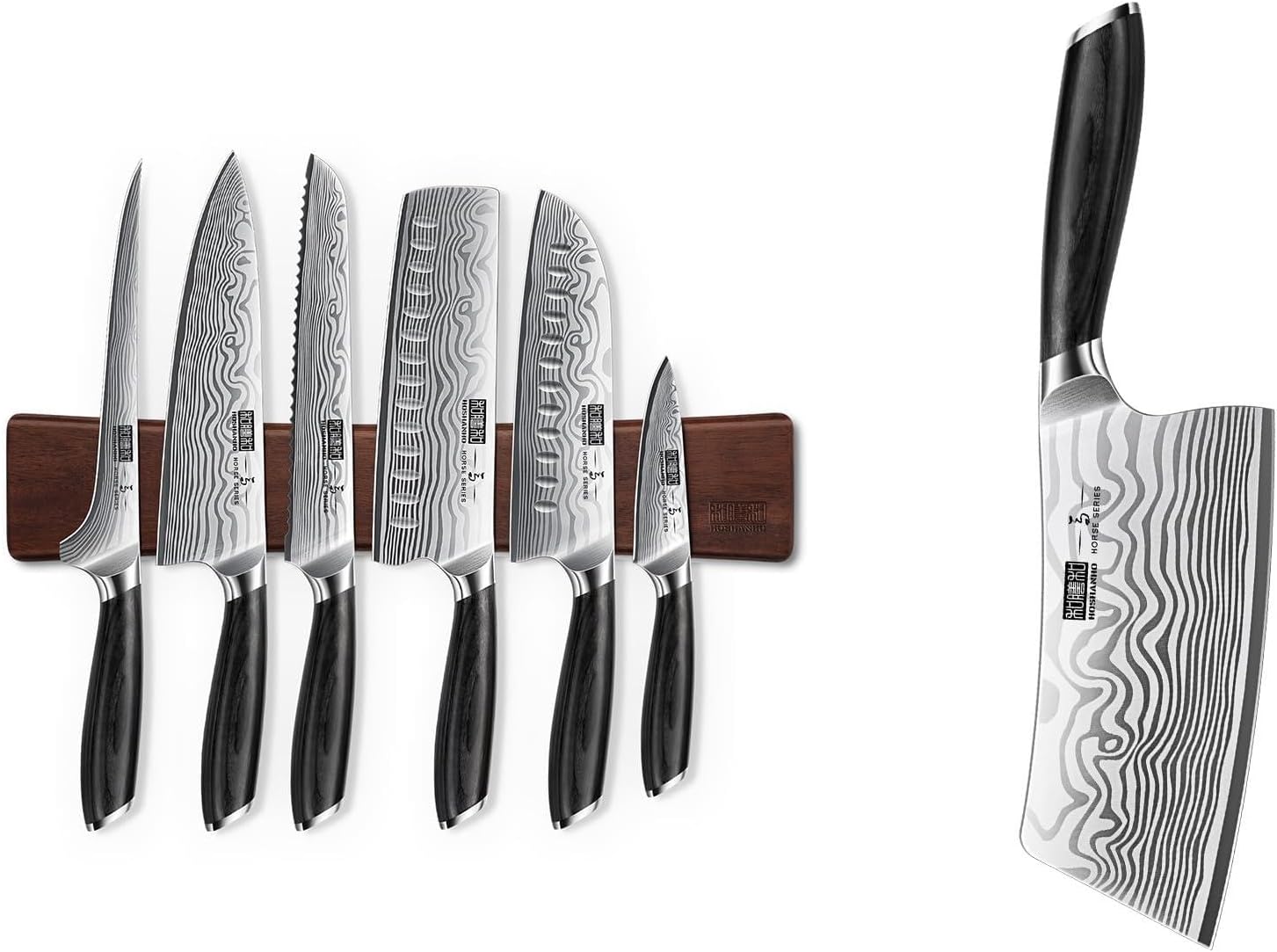 HOSHANHO 7 Pieces Knife Set with Magnetic Knife Holder & Cleaver Knife 7 Inch, Ultra Sharp Powder Steel Kitchen Knives Set, Professional Chef Knife Sets with Ergonomic Pakkawood Handle