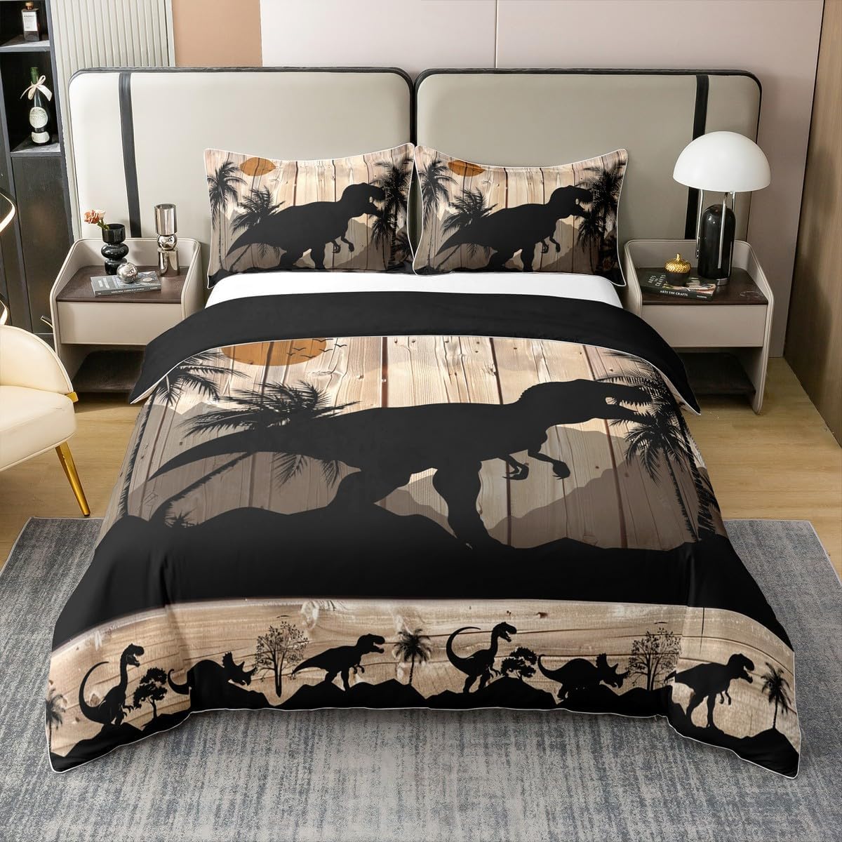 Parure de lit 200x200 dinosaure en microfibre avec housse et taies