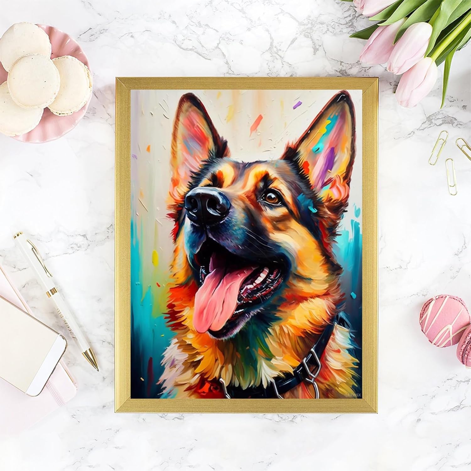 QAZWSX Christmas Gift Colorful German Shepherd Dog Animals Diamond Painting for Adults Diamond Art Kits, 5D Gem Painting, DIY Gem Art for New Year Valentine's Day Decor Gift 12x16 inch