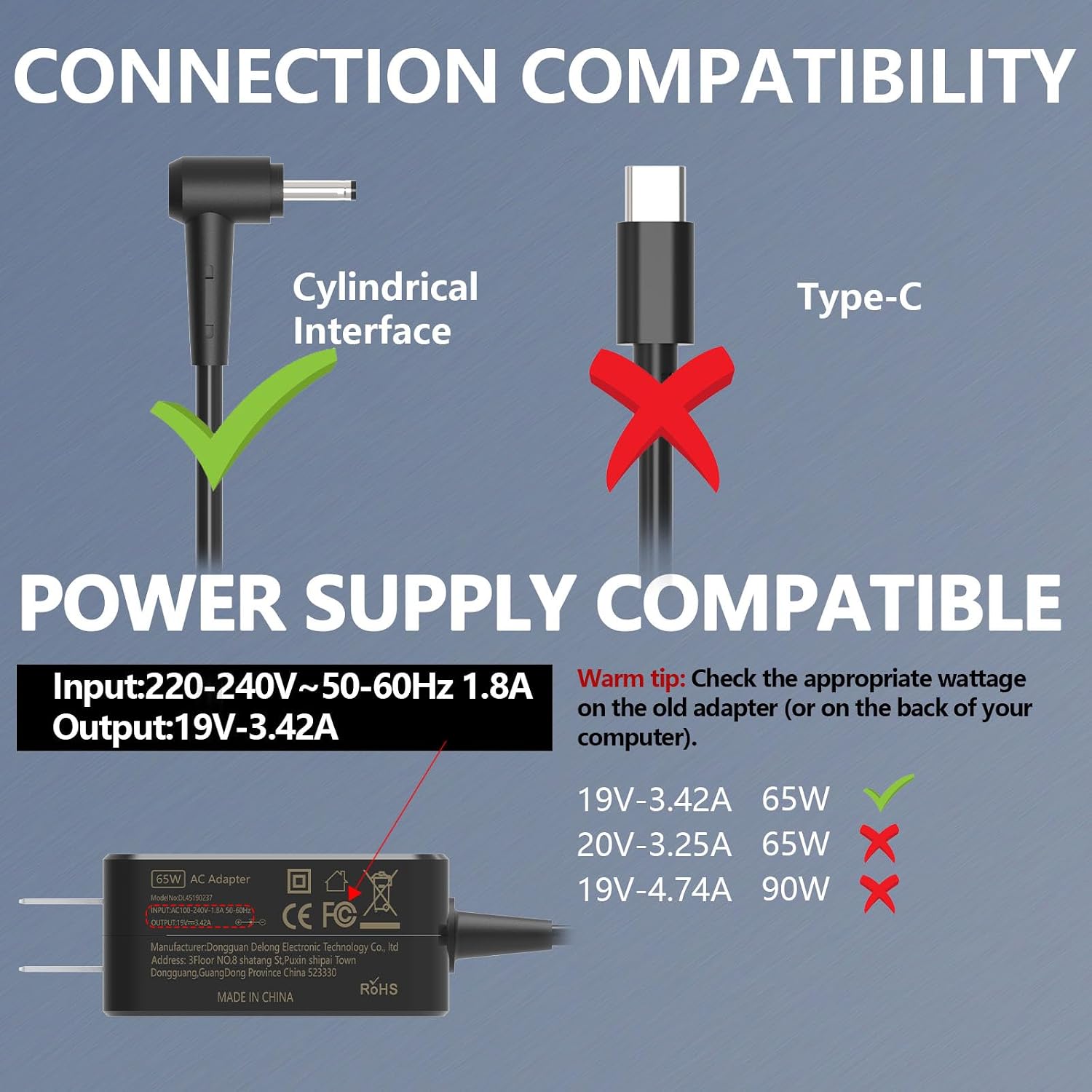 Hafiuege 65W Laptop Charger Compatible with Acer Swift 1 3 5 SF113-31 SF114-31 SF114-32 Chromebook R11 11 13 14 15 CB3 CB5 C720 Spin 1 3 5 Adapter Power Supply Cord