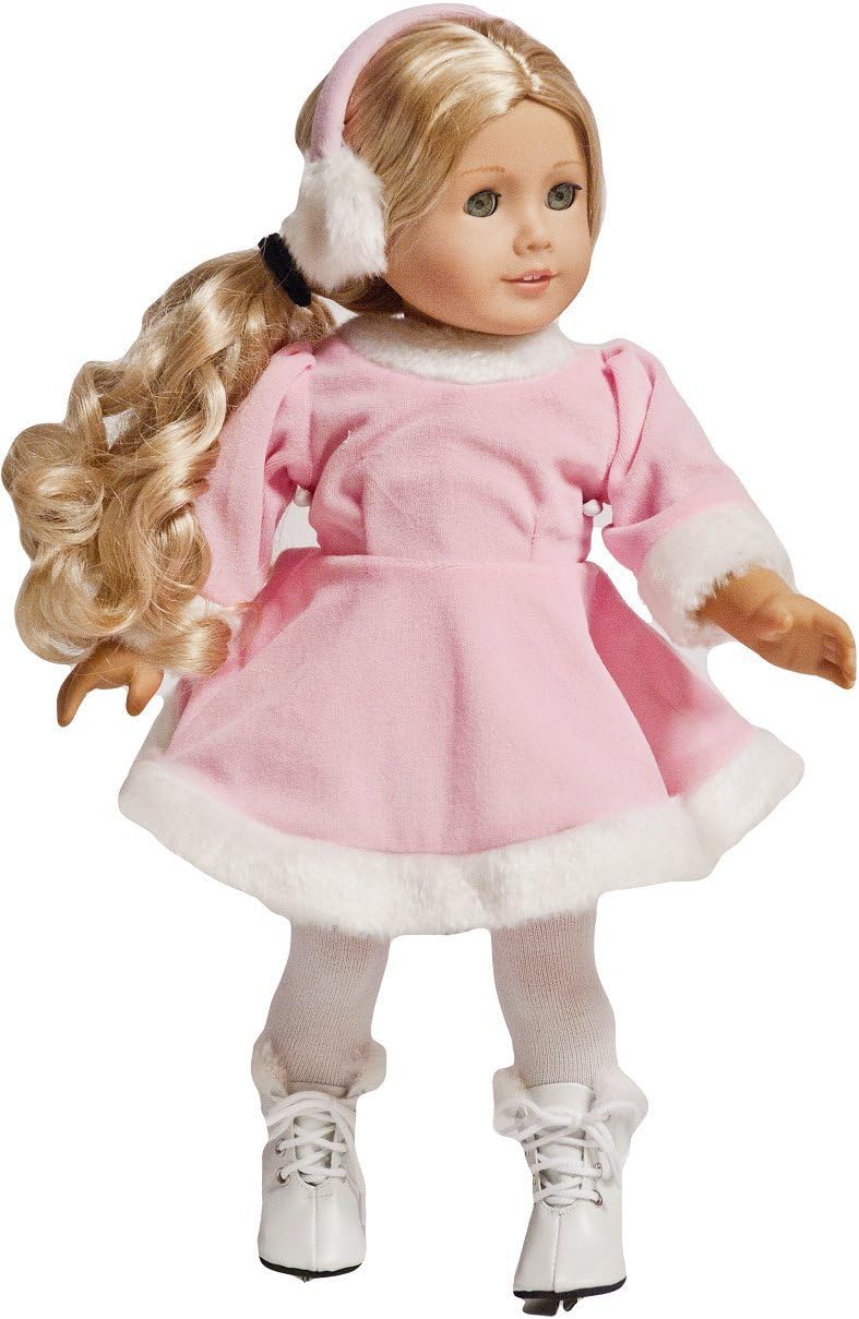 Pink Ice Skating Outfit Compatible with American Girl Dolls 18 inch Doll Outfit Doll Clothes & Accessories 2 Piece Set (Doll, Skates and Ear Muffs not Included)